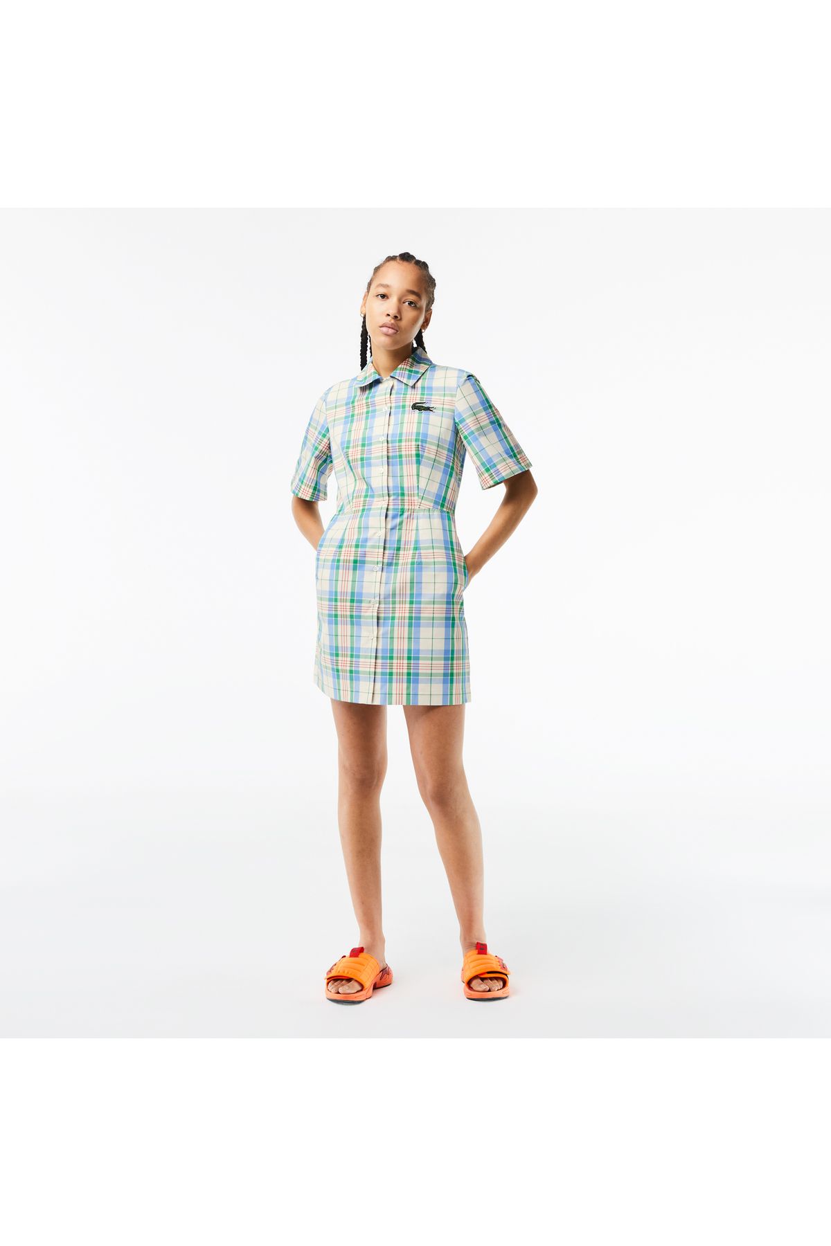 Lacoste Kadın Slim Fit Kısa Kollu Gömlek Yaka Ekose Renkli Elbise