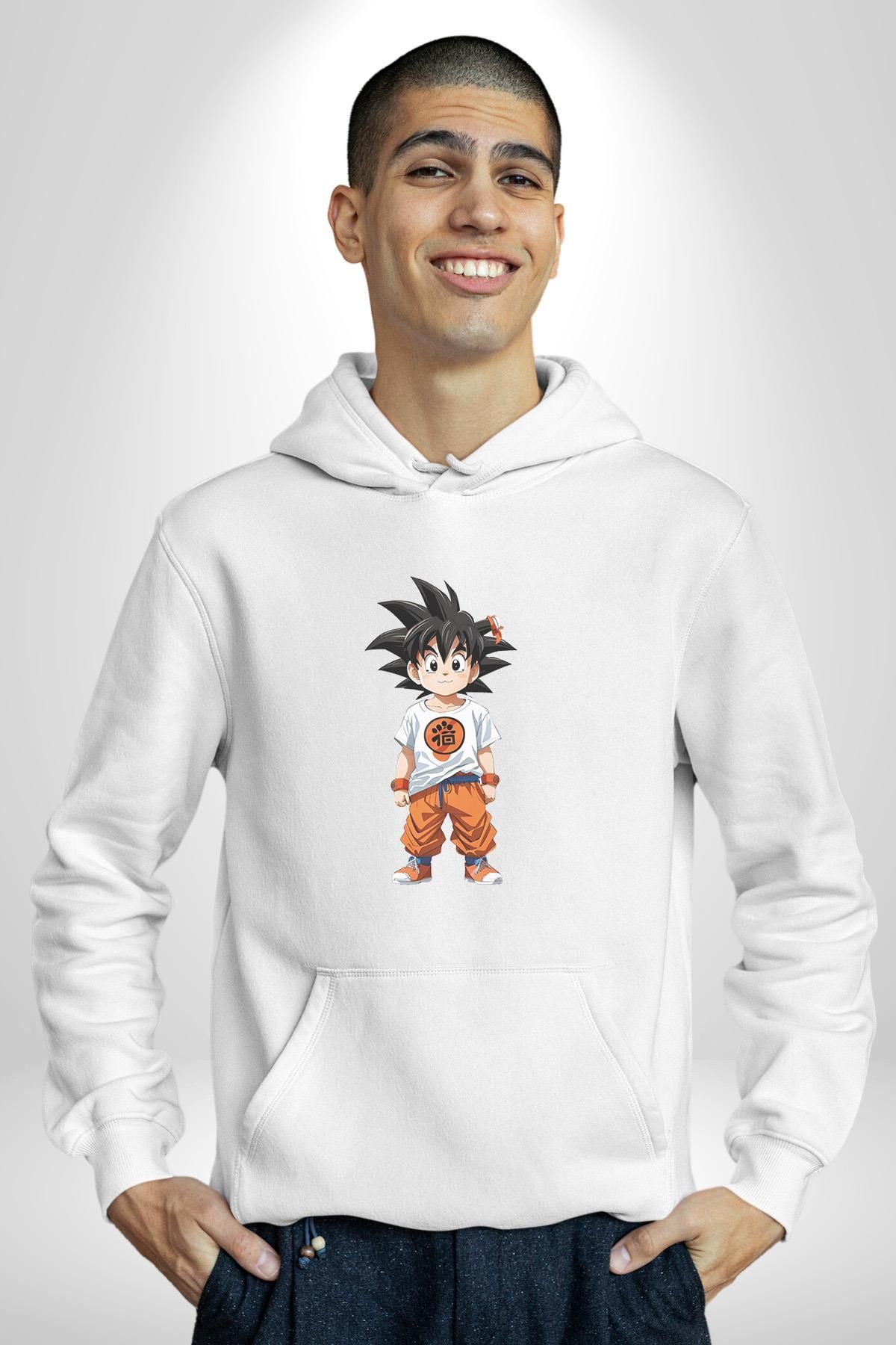 Angemiel Çizgifilm  Goku Anime Asya  Kadın Erkek  Beyaz Kapüşonlu Sweatshirt Hoodie