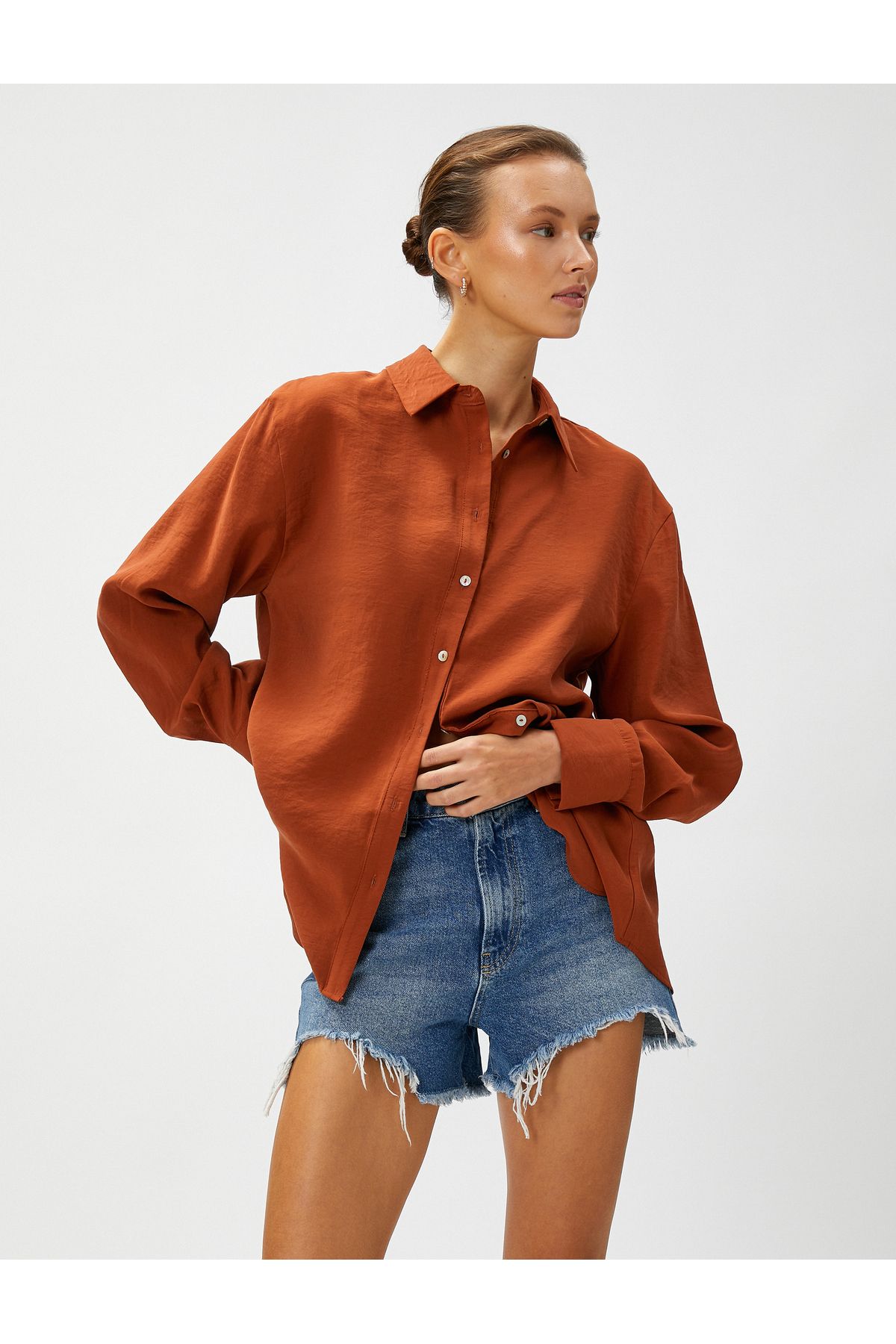Koton Sırt Detaylı Modal Gömlek Uzun Kollu
