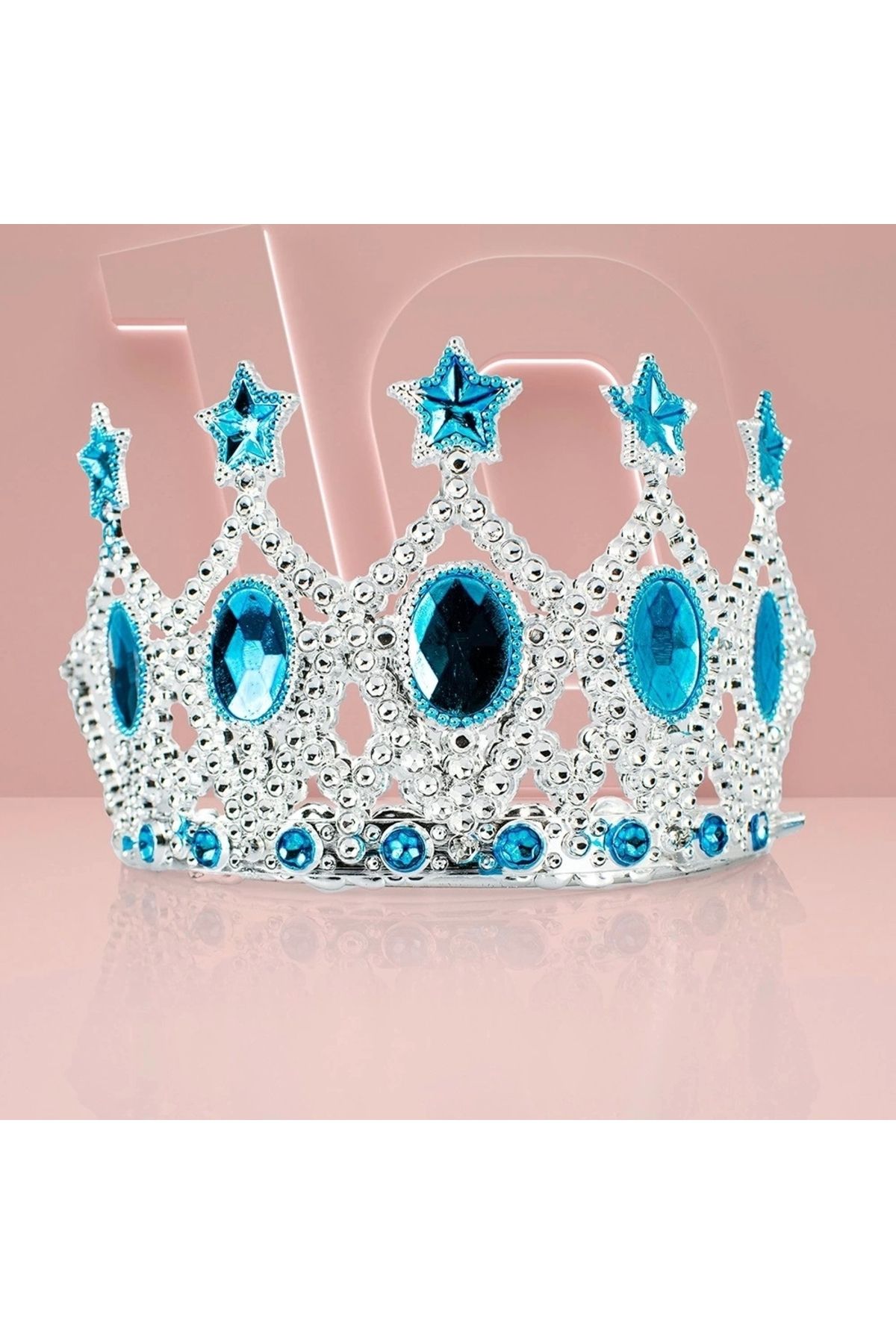 Genel Markalar Çocuk Kraliçe Tacı - Mavi Yıldız Işlemeli Prenses Tacı 15x7 Cm