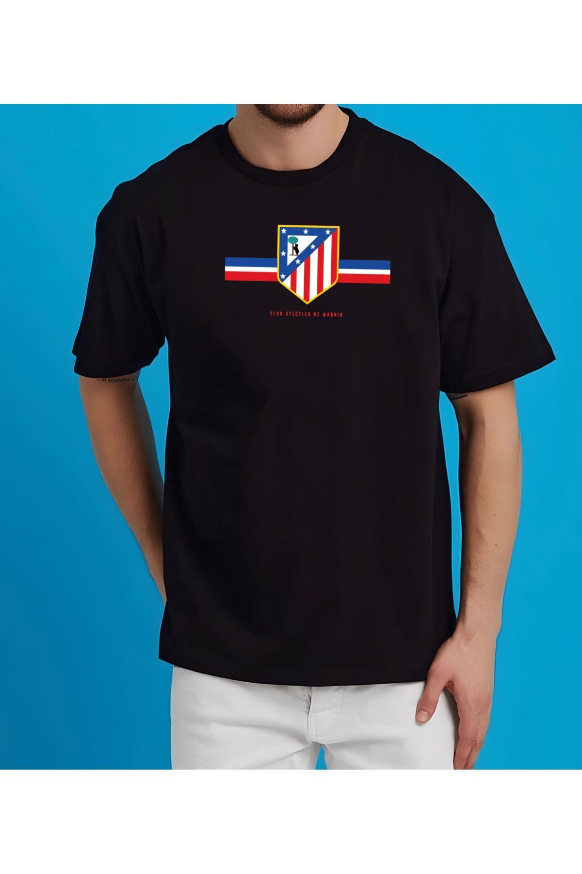 ZAFOİN Atletıco Madrid Futbol Takımı Tshirt Baskılı T-Shirt Erkek Kadın Unisex Tişört Oversize Tşört