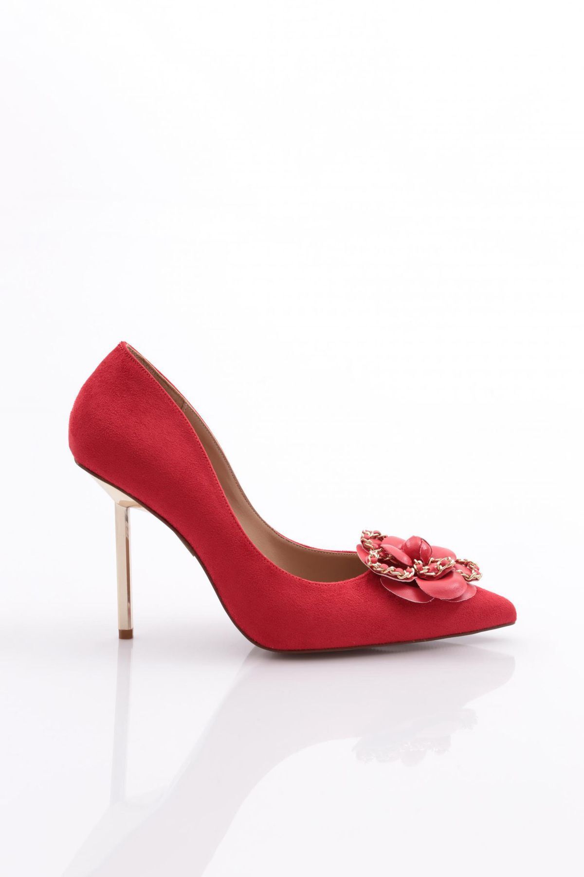 Dgn 4541 Kadın Topuklu Ayakkabı Kırmızı Dana