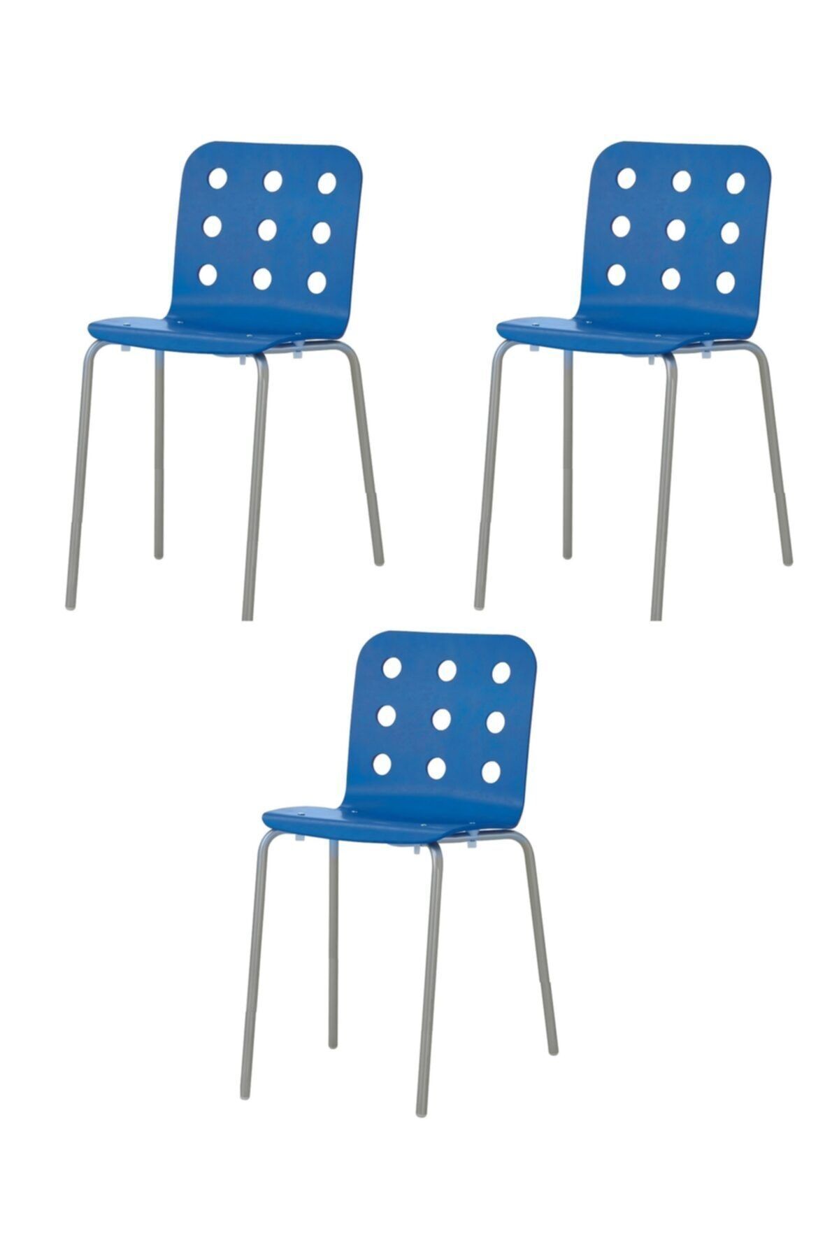 IKEA Dekoratif 3 Adet Jules Bar Sandalyesi (MAVİ RENKLİ) (OTURMA YÜKSEKLİĞİ 55 CM)