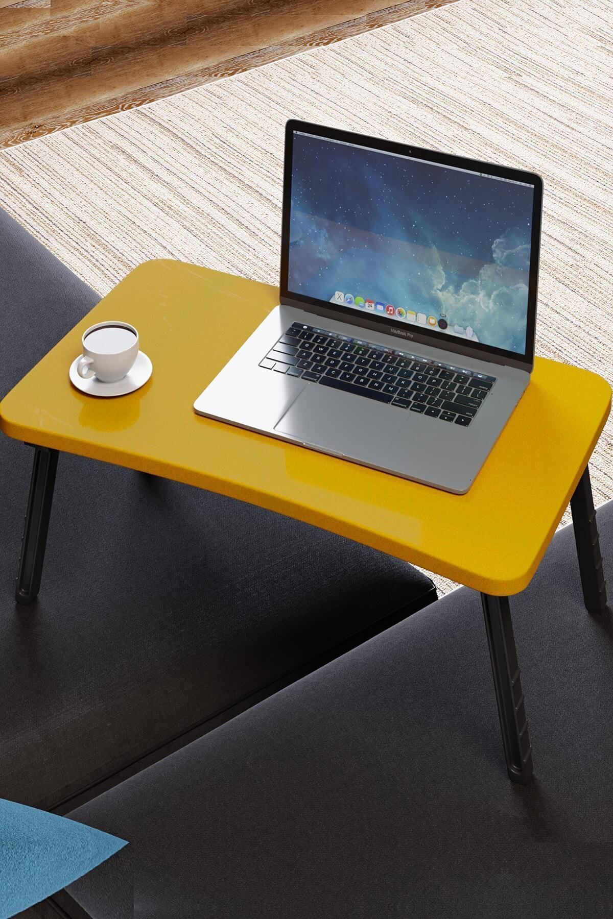 interGO Renkli Laptop Sehpası Katlanabilir Yatak Koltuk Üstü Kahvaltı Bilgisayar Sehpası - Sarı