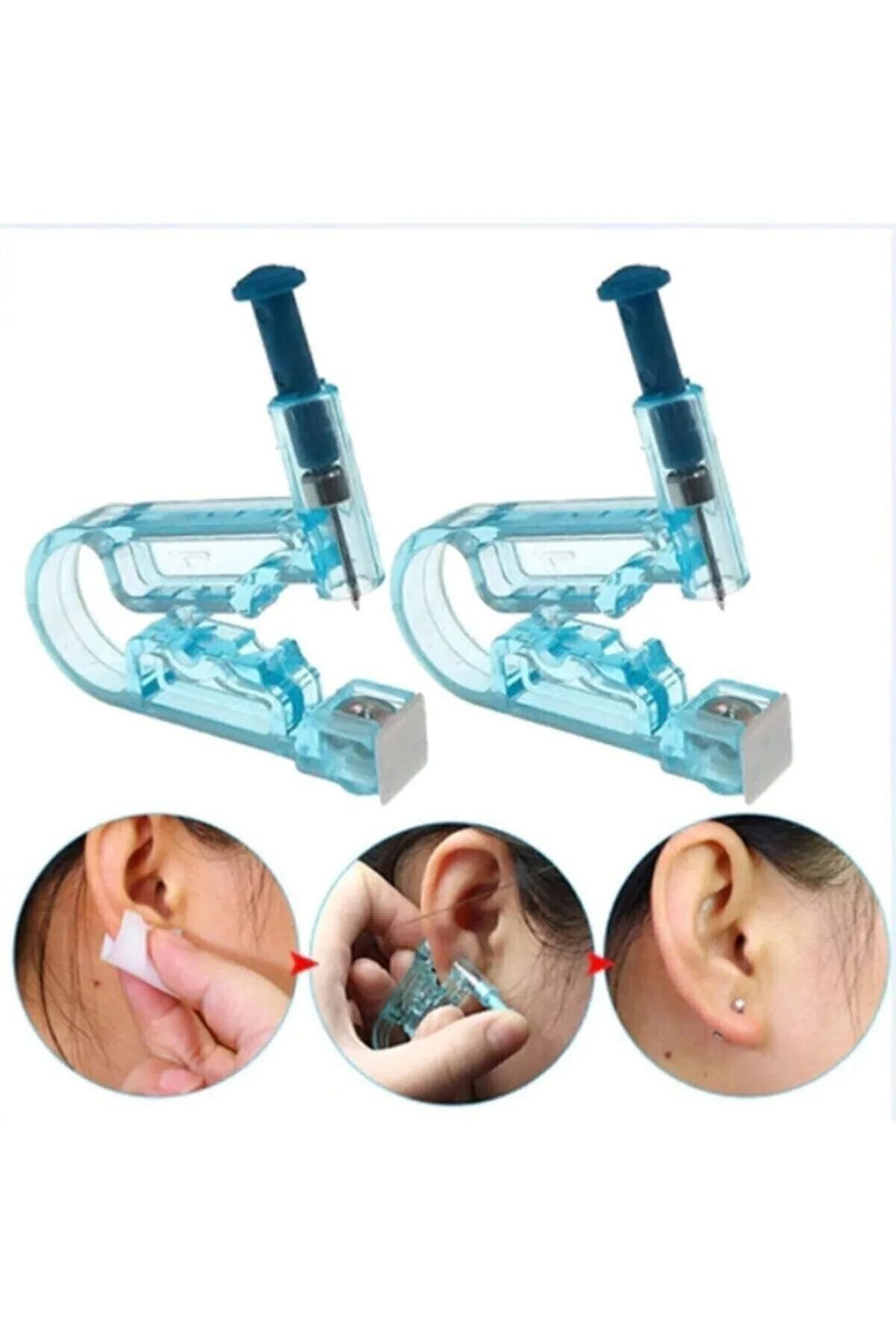 Toptanhane 2 Adet Kulak Delme Piercing Küpe Tabancası Tek Kullanımlık Hijyenik Kulak Delme Kiti