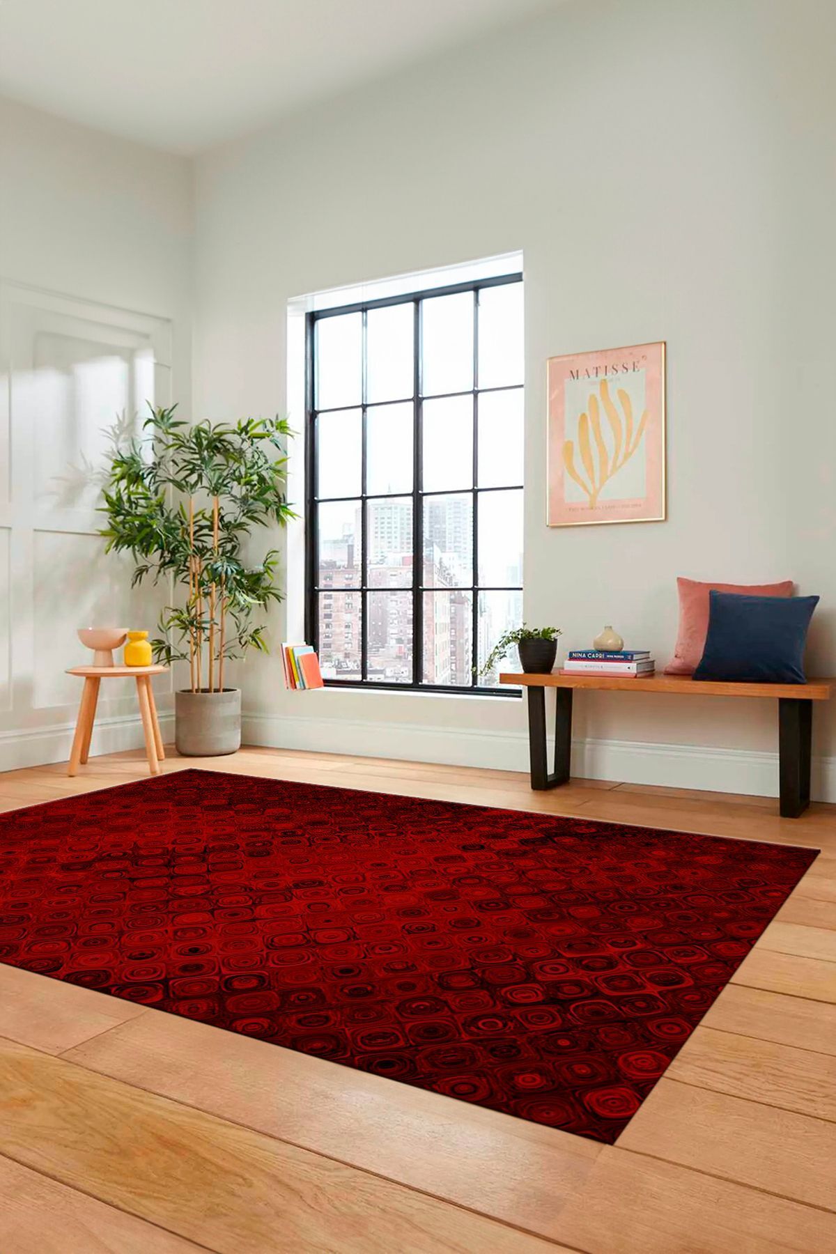 EY HOME 3D Modern Desen Dijital Kaymaz Yıkanabilir Yolluk Mutfak Salon Halısı, MODERN-27-BORDO,