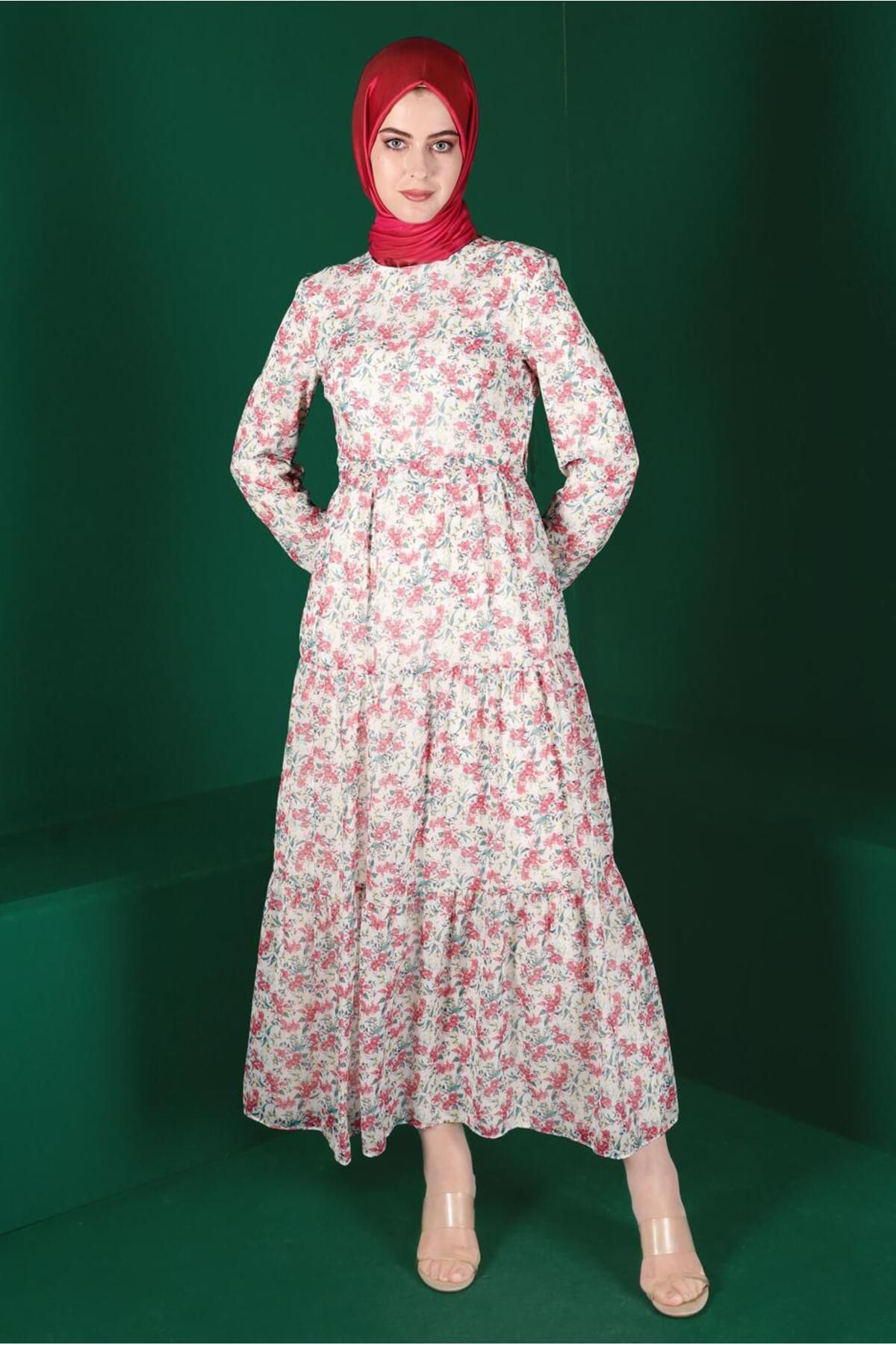 Alvina Kuşaklı Çiçek Desenli Elbise 42892