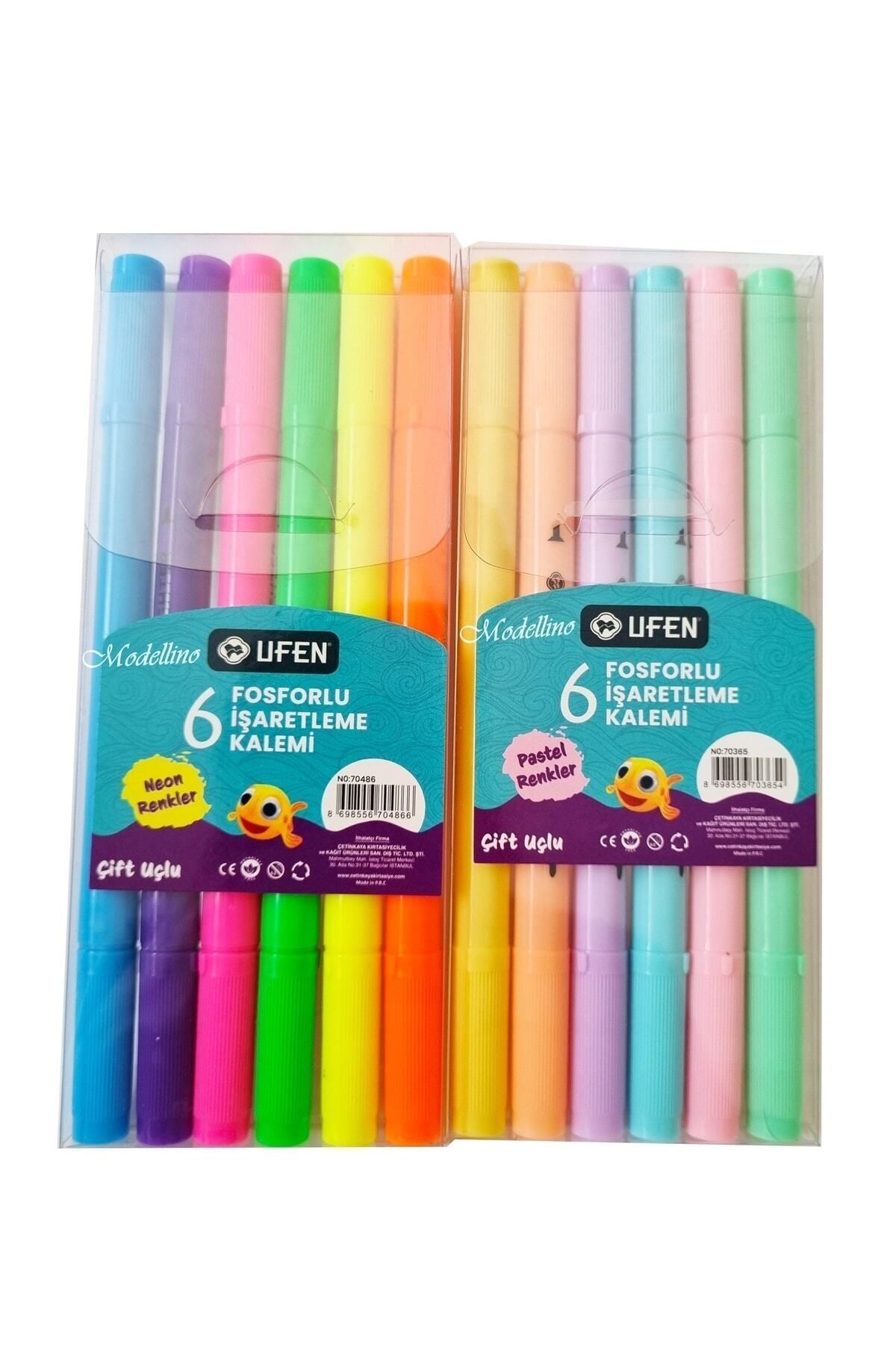 Modellino 12 Adet Çift Uçlu 6'lı Pastel & 6'lı Neon Renkler Ufen Fosforlu Kalem