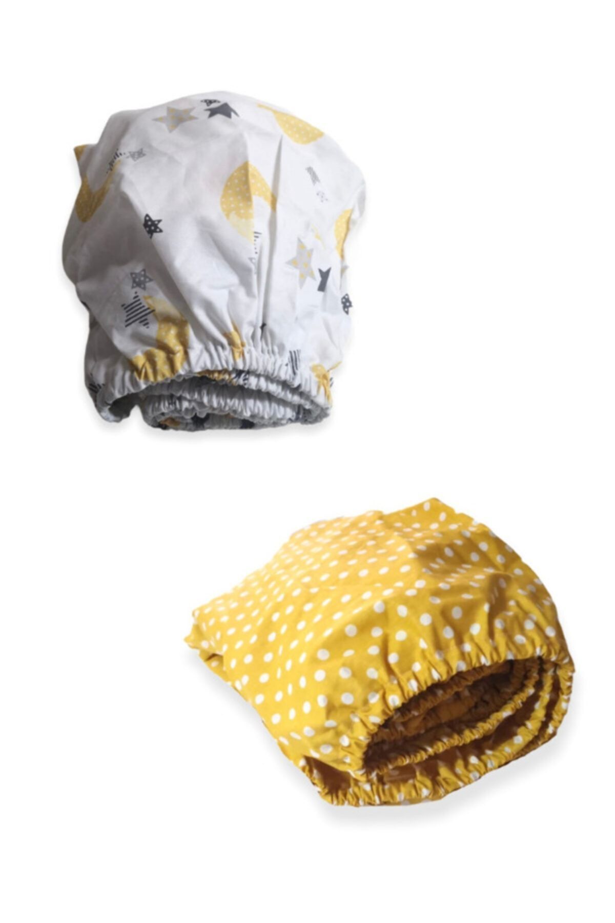 Bebek Özel Pamuklu Bebek Çocuk Lastikli Çarşaf 100x160 (2 Adet) Sarı Ay Yıldız Puantiyeli