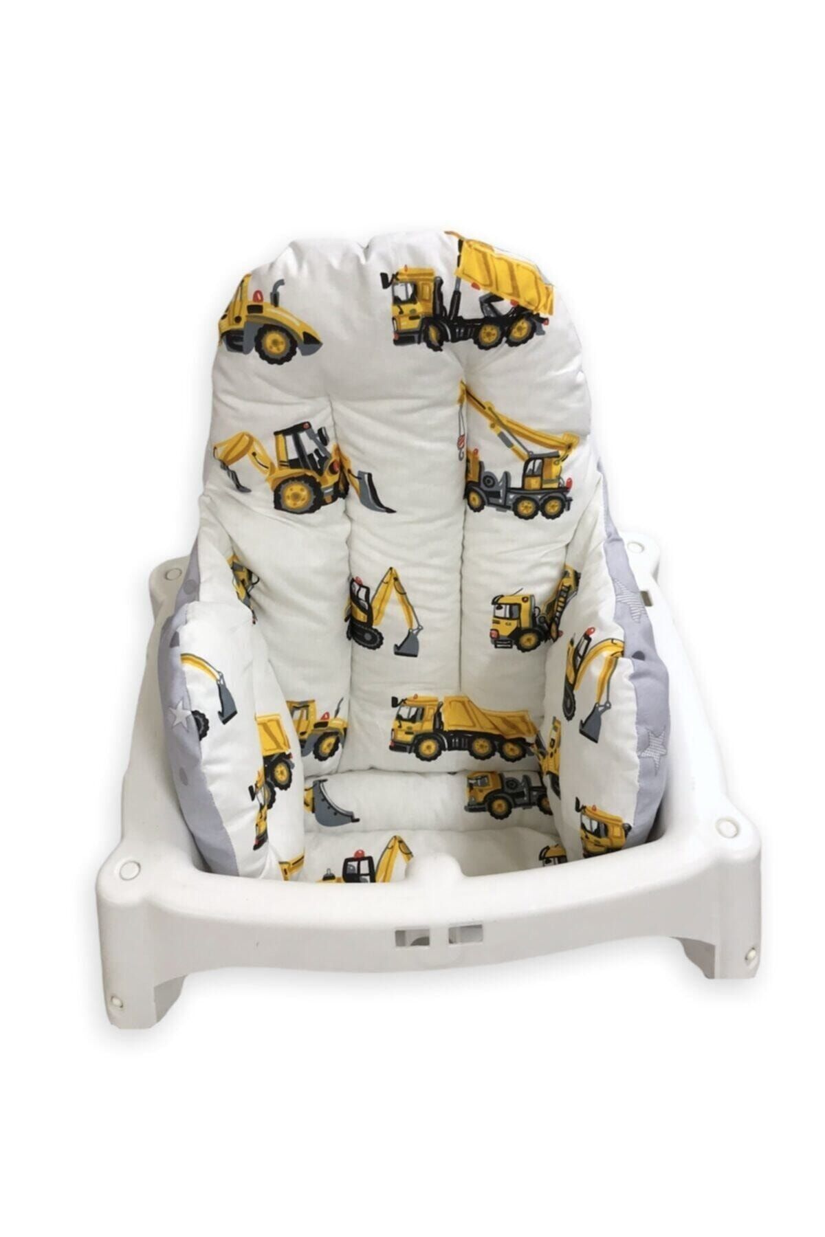 Bebek Özel Pamuklu Bebek Çocuk Mama Sandalyesi Minderi Iş Makinası Desenli