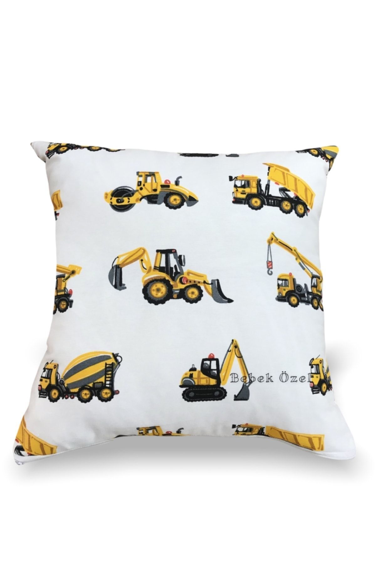 Bebek Özel Iş Makinası Kepçe Dozer Temalı Kırlent Kılıfı (43x43 Cm)