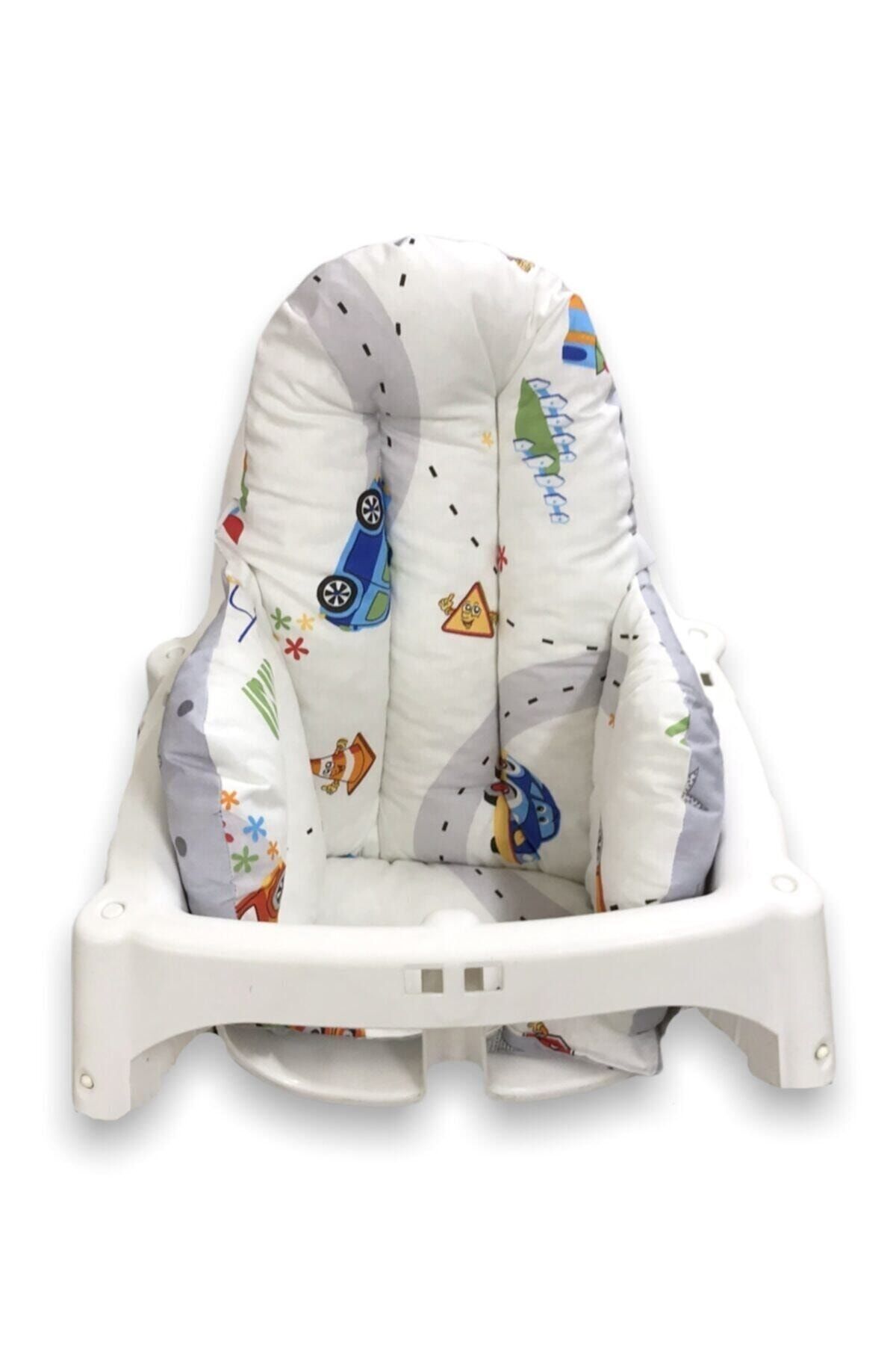 Bebek Özel Pamuklu Bebek Çocuk Mama Sandalyesi Minderi Arabalı Gri Yıldızlı