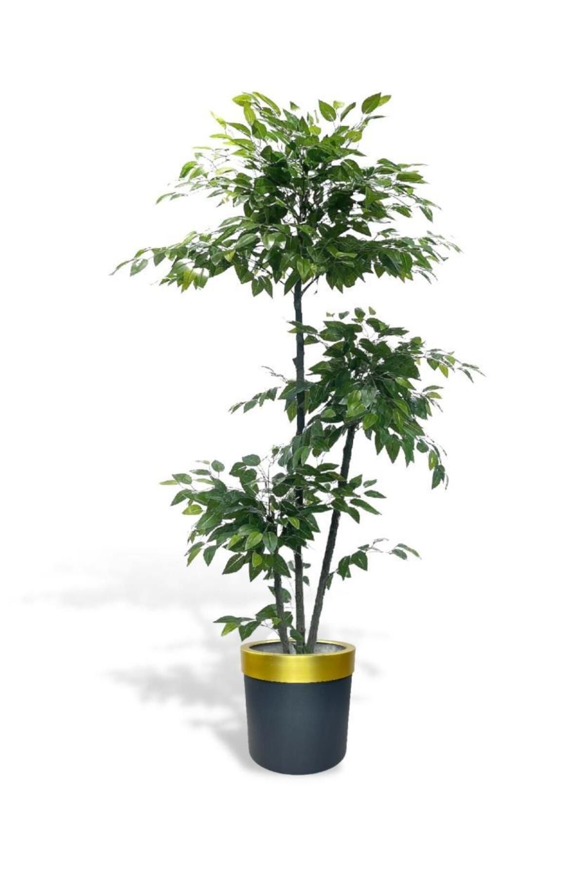 Nettenevime Yapay Ağaç 3 Katlı Benjamin Gold Siyah Galvaniz Saksıda 190 Cm 1.kalite Yapay Çiçek Dekoru