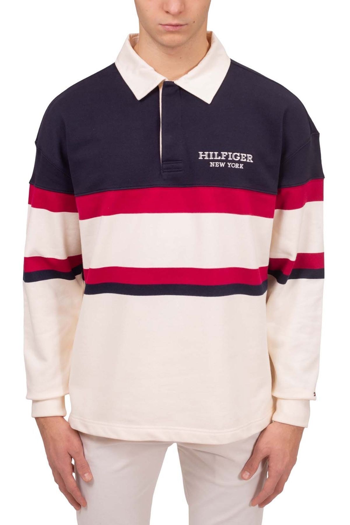 Tommy Hilfiger Erkek Logolu Polo Yakalı Kısa Kollu Düğmeli Lacivert-Beyaz Polo Yaka T-Shirt MW0MW33677-AEF