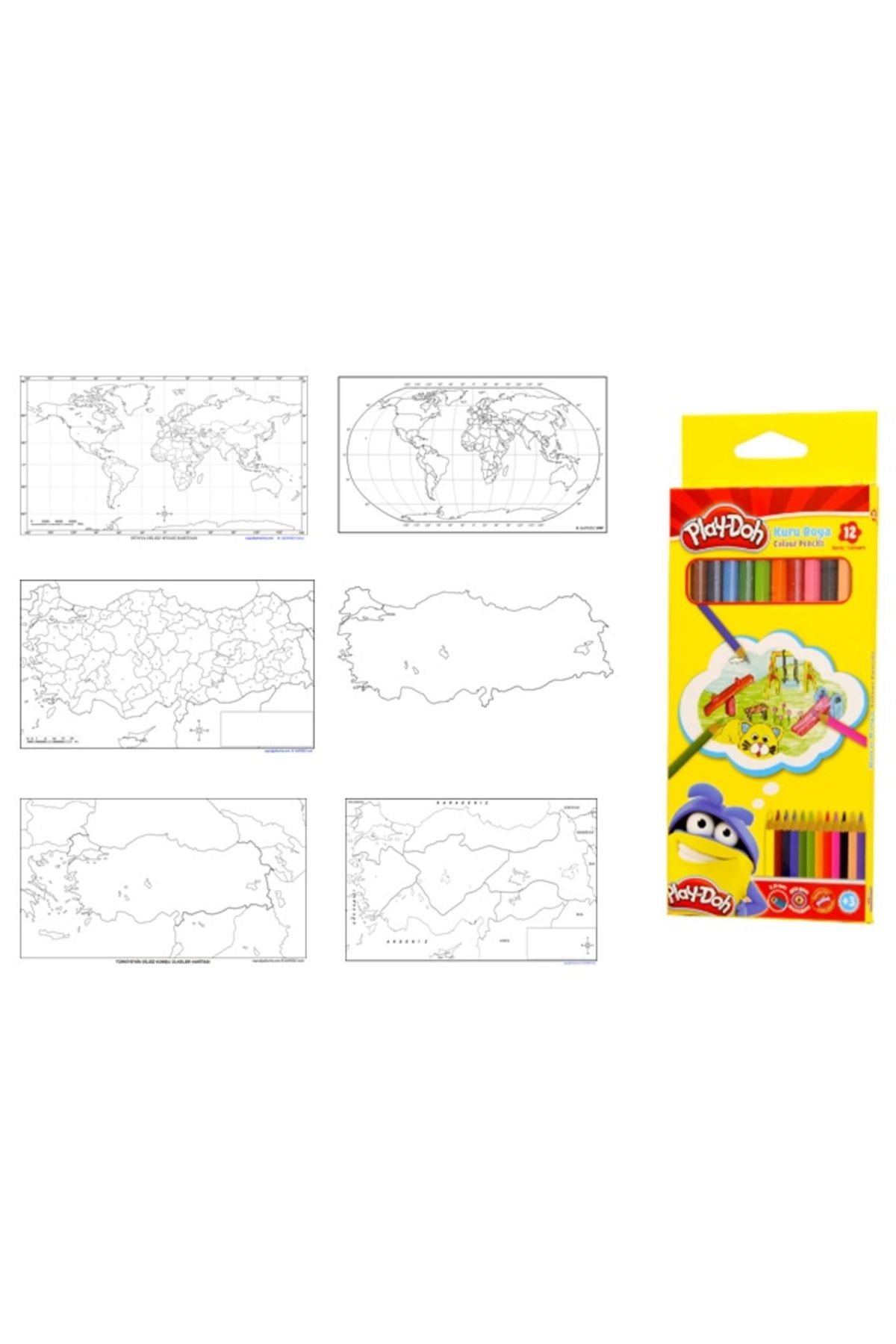Glanart dilsiz dünya ve dilsiz türkiye haritası boyama seti a4 boy +kuru boya