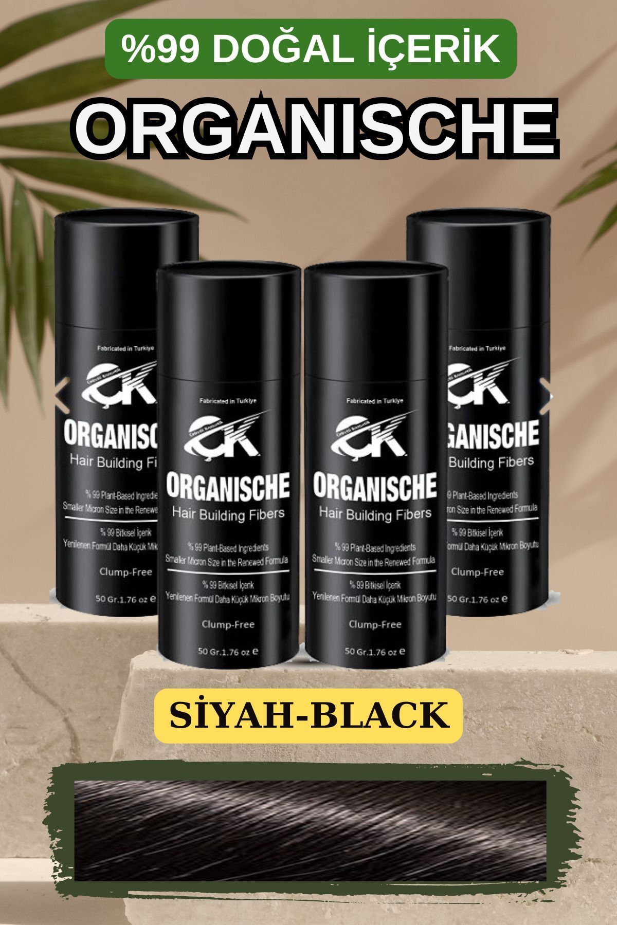 Organische 50 Gr. X 4Kutu = 200 Gram  Siyah Renk, Saç Dolgunlaştırıcı % 99 Bitkisel İçerik. Yeni Nesil