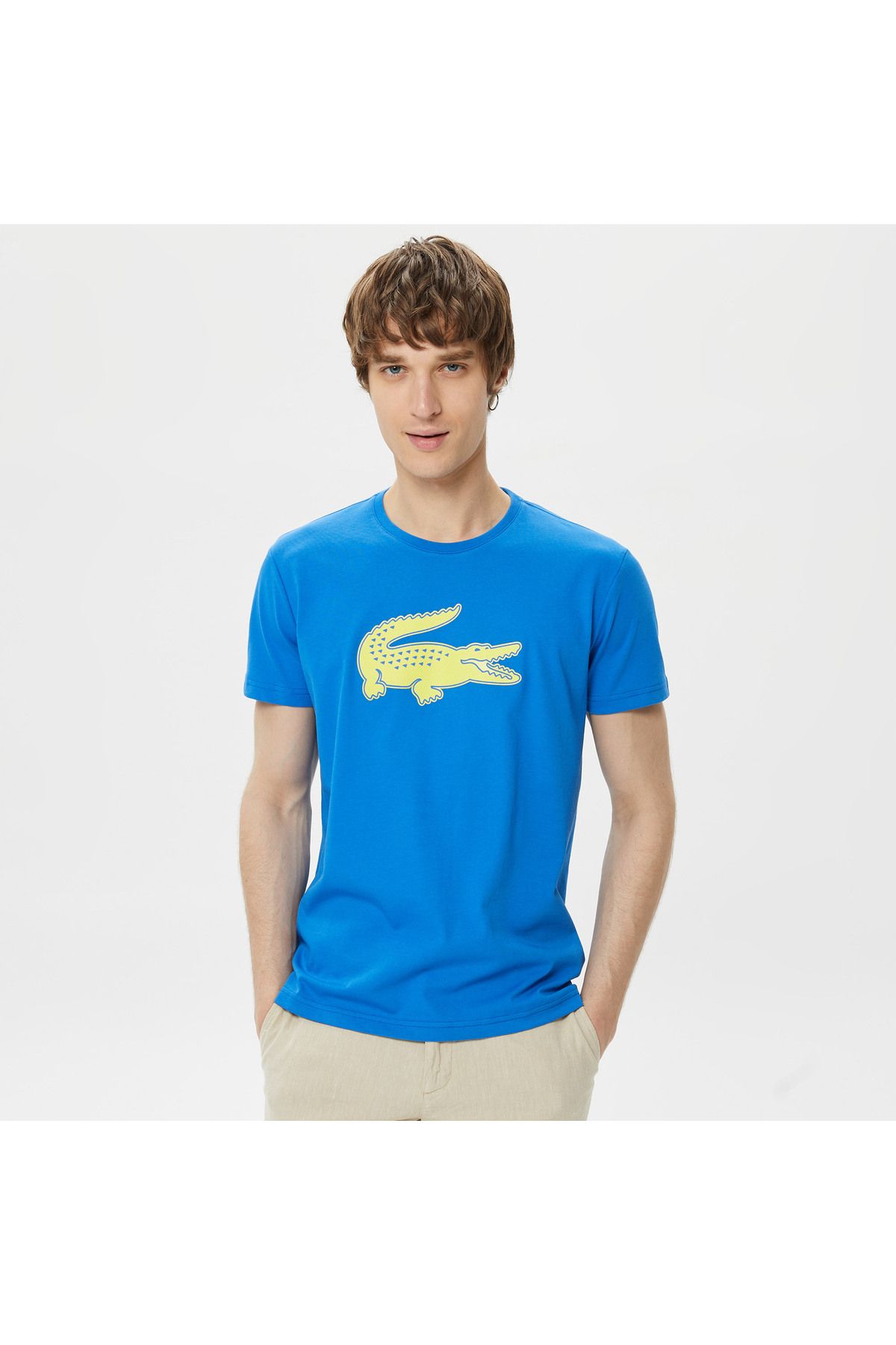 Lacoste Sport Erkek Regular Fit Bisiklet Yaka Baskılı Mavi T-shirt