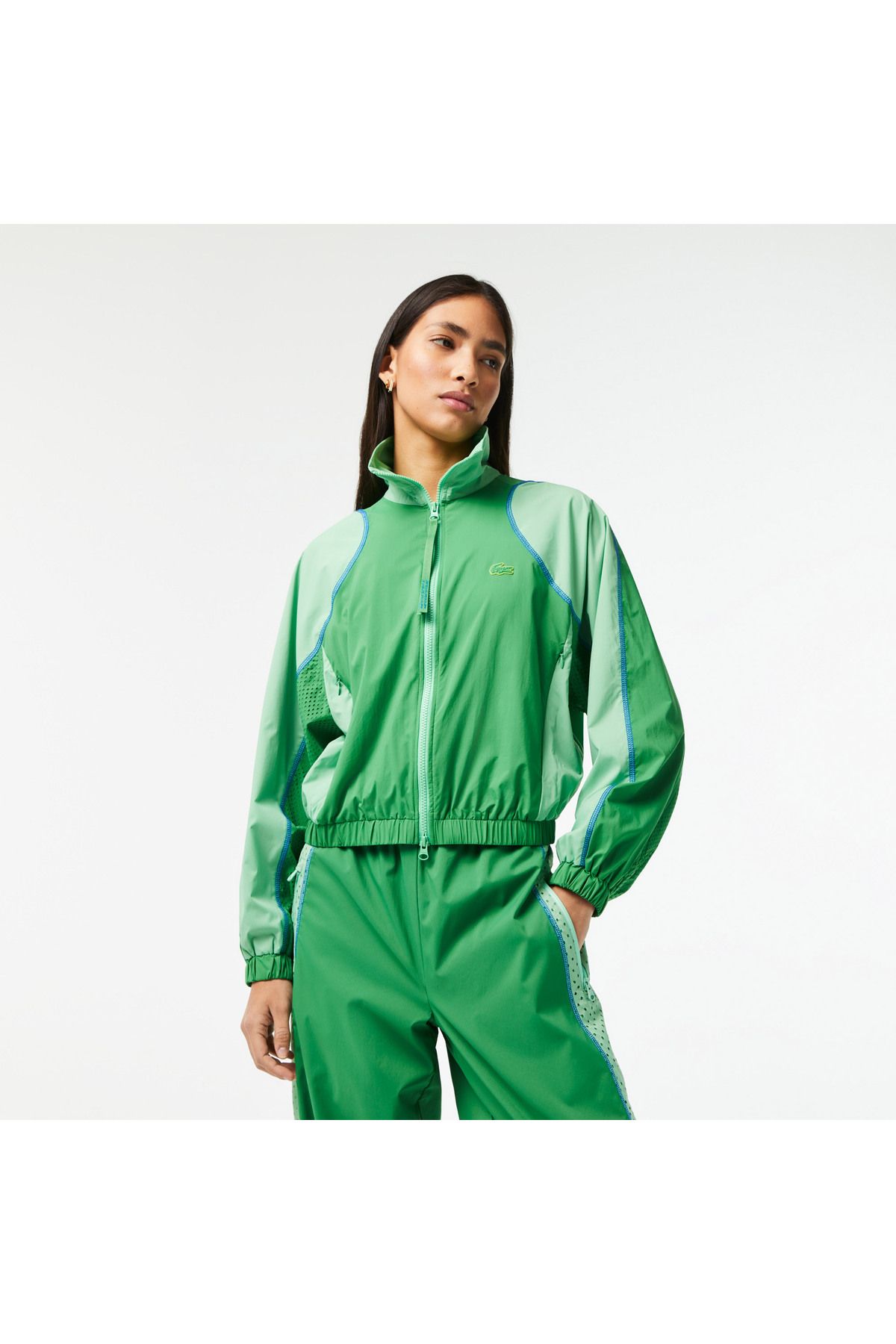 Lacoste Active Kadın Dik Yaka Renk Bloklu Yeşil Ceket