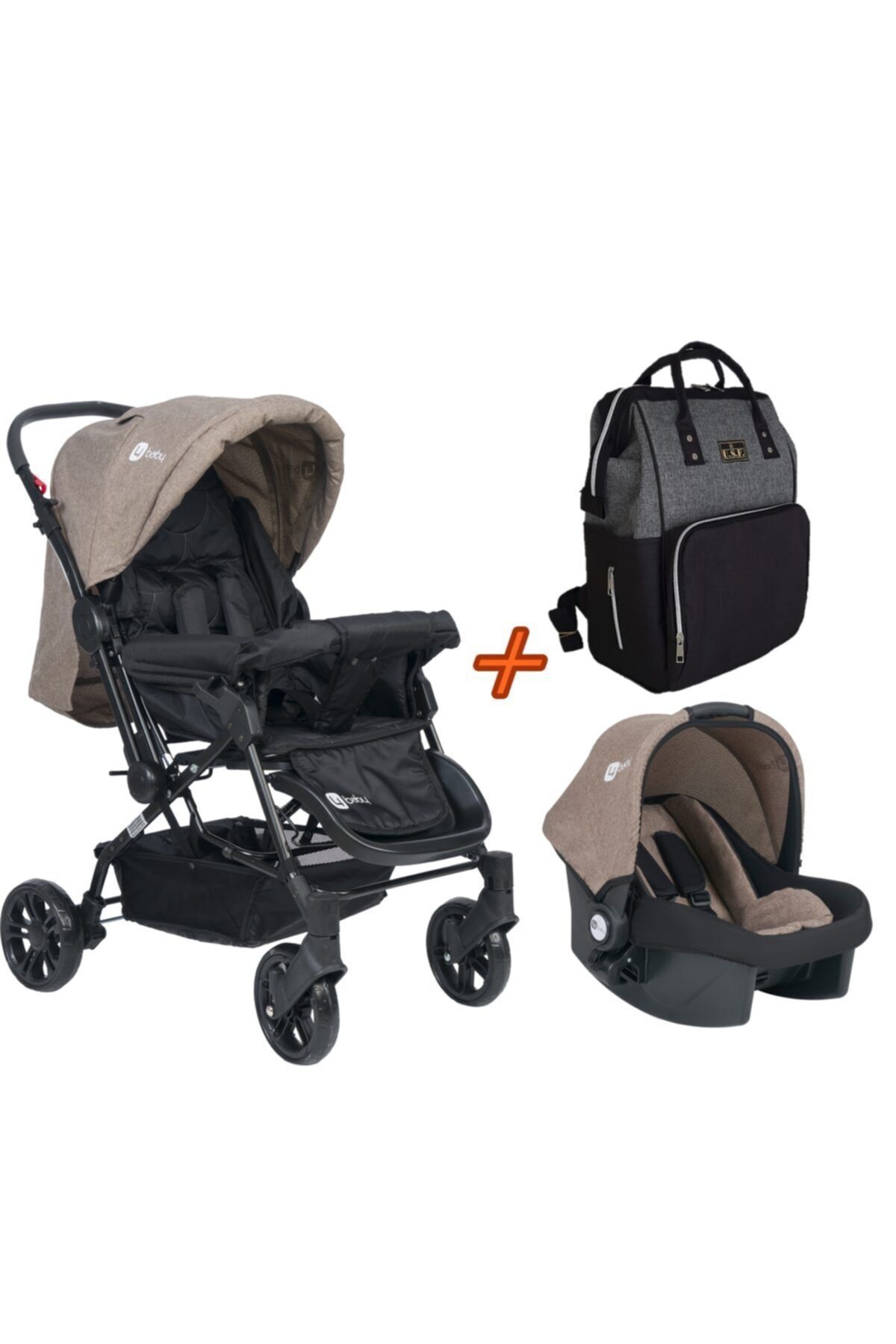 USF Travel Sistem Çift Yönlü Bebek Arabası 4 Baby - Bebek Arabası Kahve+puset+gs Çanta