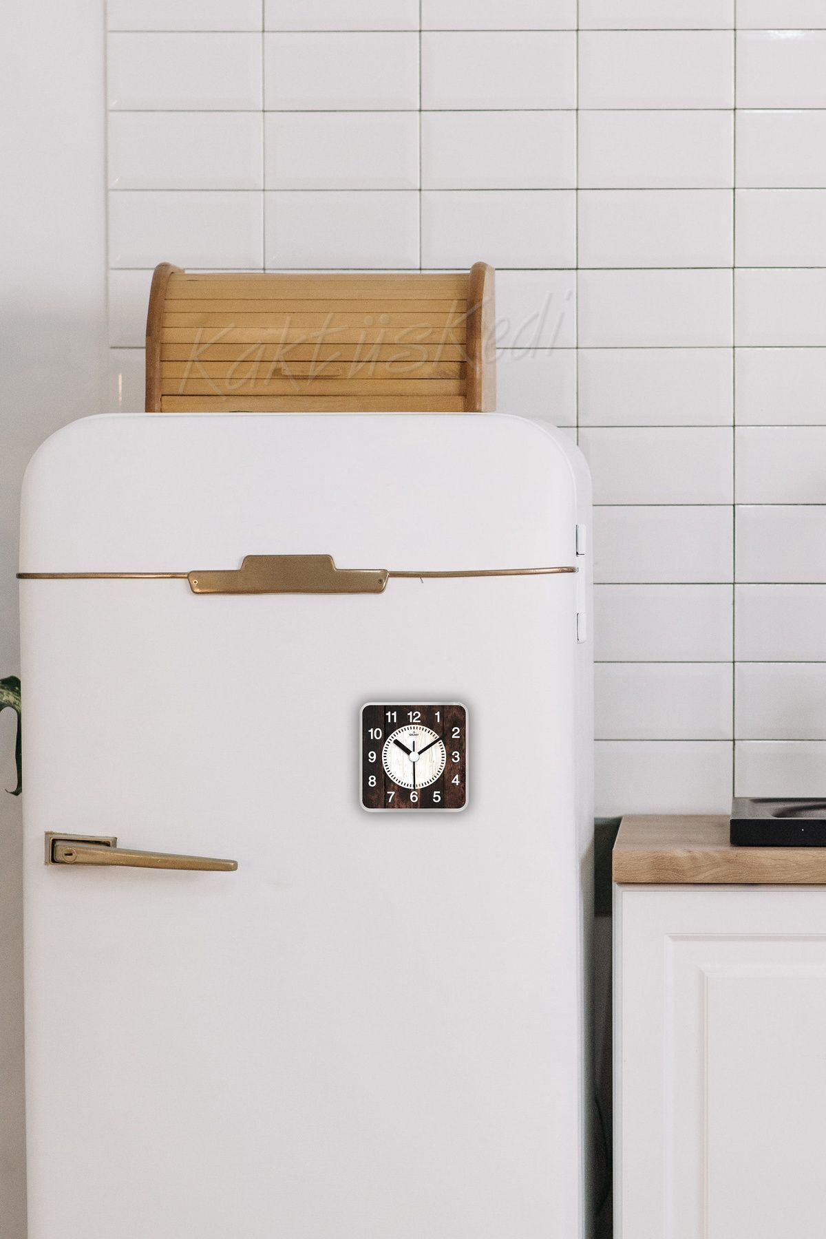 KaktüsKedi Mıknatıslı Kare Buzdolabı Saati 10 CM | Laminate