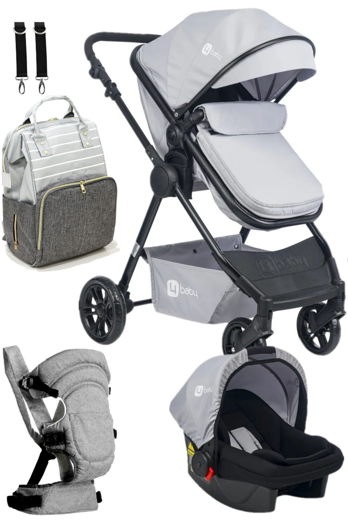 4 Baby Travel Sistem Bebek Arabası ve Çeyiz Seti , Bebek Bakım Çantası ve Kanguru Seti