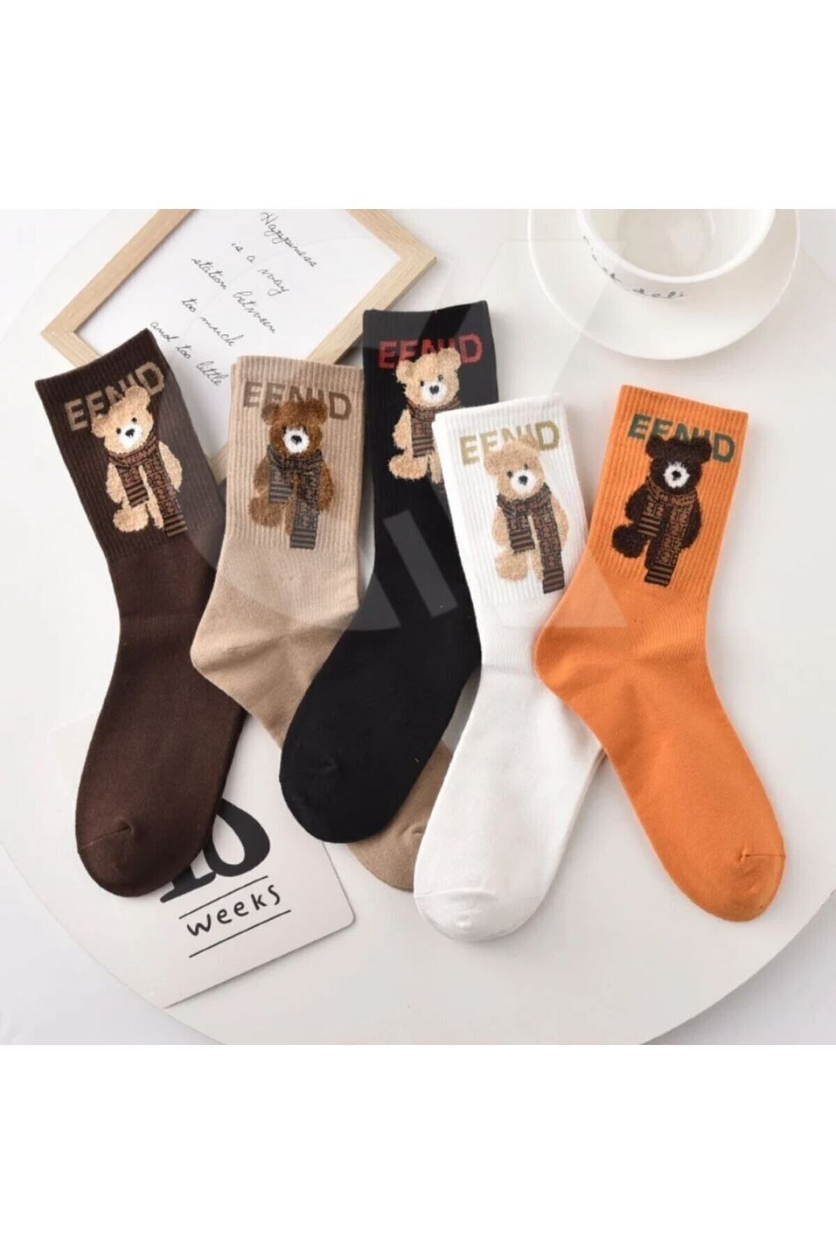 Çorap Kurdu 5'li Teddy Bear Ayıcık Desenli Renkli Tenis Çorap Set