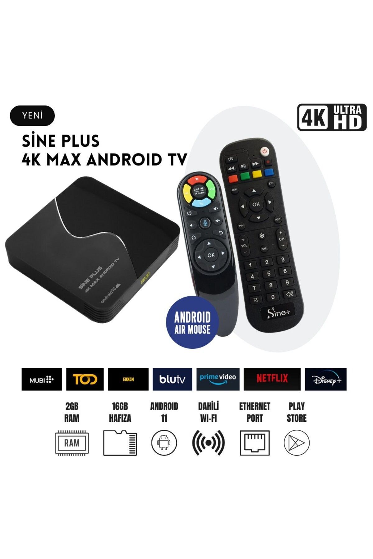 Sine Plus 4k Max 2gb Ram 16gb Hafıza Android Tv Box 4k Android Tv Box Versiyon 11 4k Uhd Medya Player