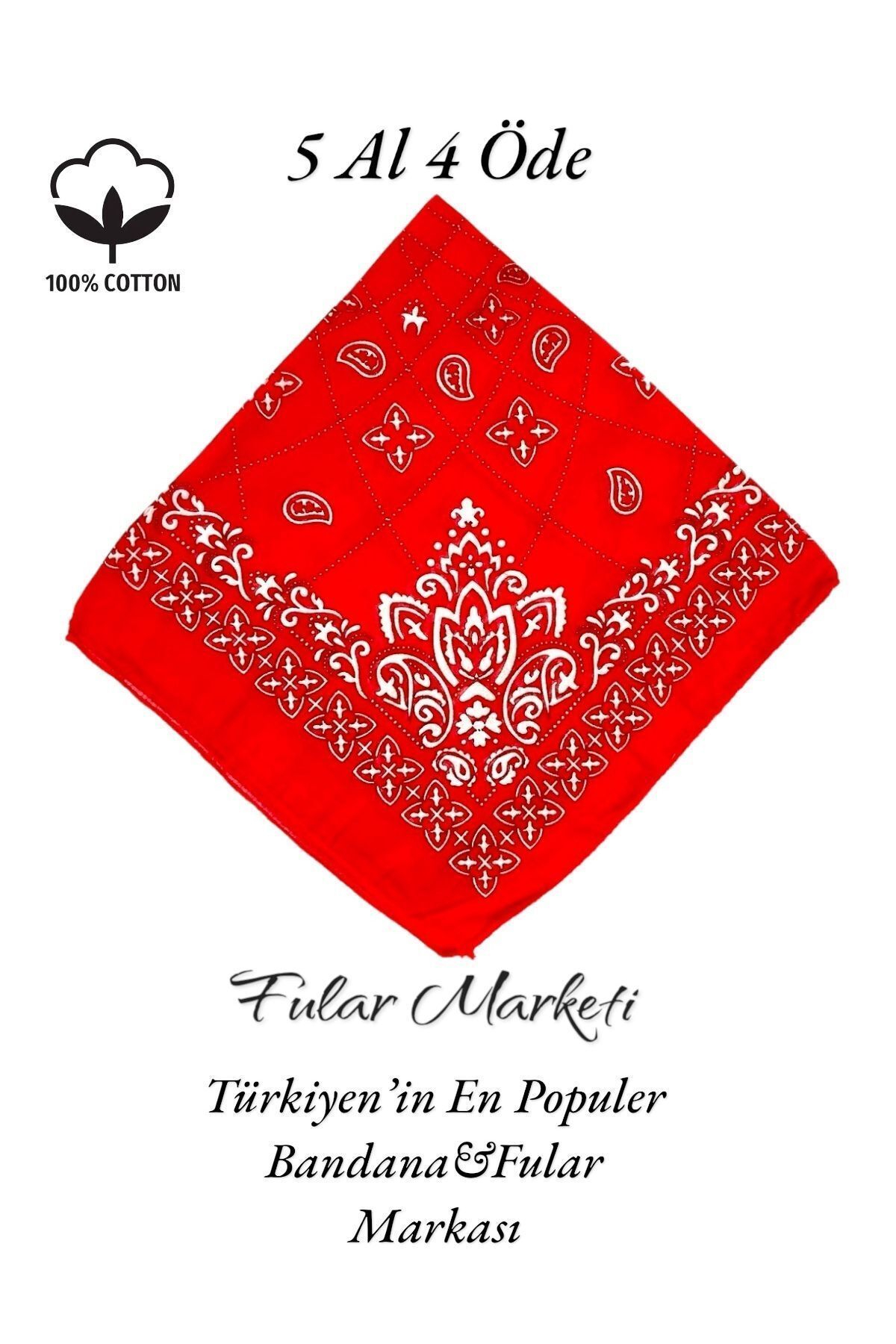 Fular Marketi 5 Al 4 Öde Kampanyalı %100 Pamuk Fular Bandana Kırmızı ( 1 Adet Fiyatıdır )