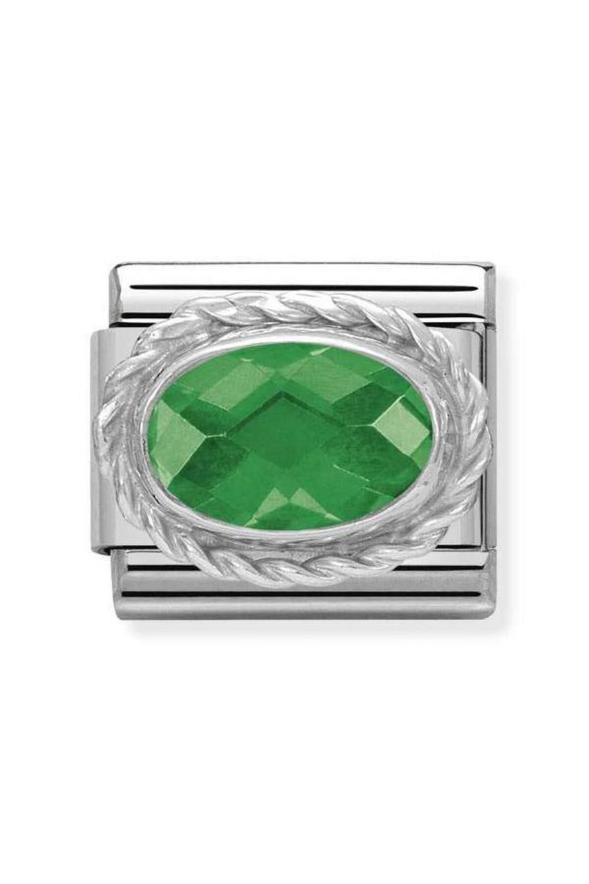 NOMİNATİON 925 Sterling Gümüş Ayarı Ve Detay Emerald Green Ile Paslanmaz Çelikte Composable Klasik Faset Cz
