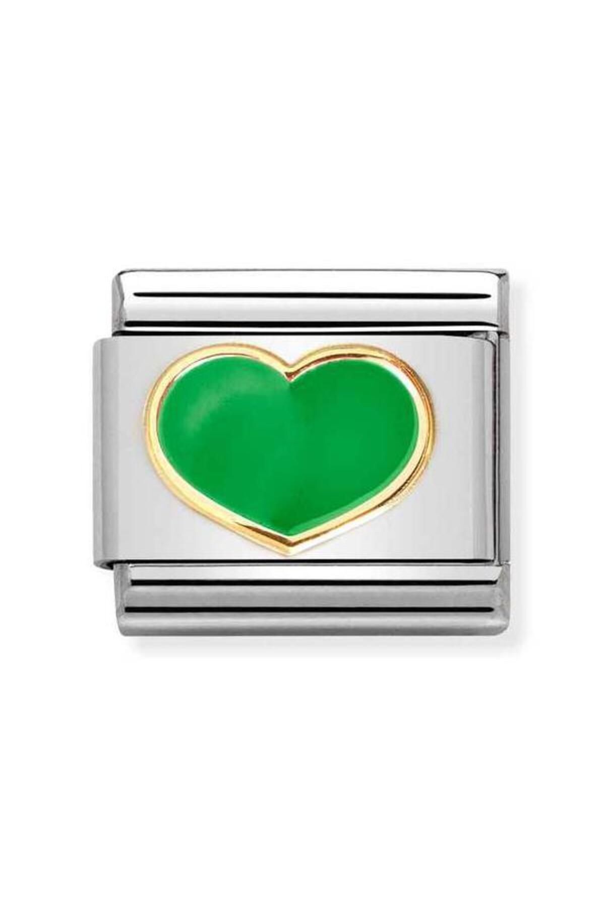 NOMİNATİON Composable Classic Dekoratif Link - Aşk - Yeşil Kalp - (23 GREEN APPLE HEART) 18k Altın