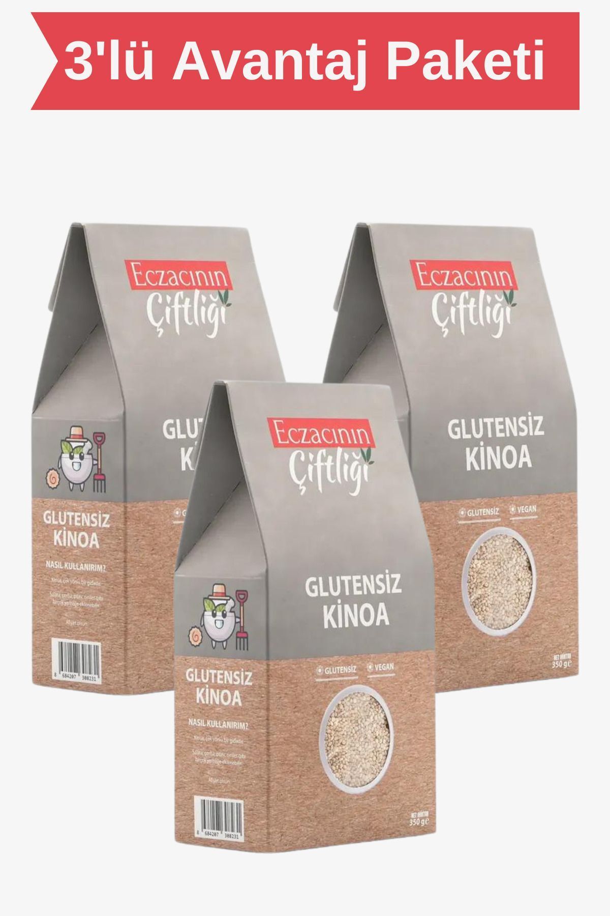Eczacının Çiftliği Glutensiz Vegan Kinoa 350 gr X 3 Adet - Quinoa / Yüksek Protein Tuzsuz