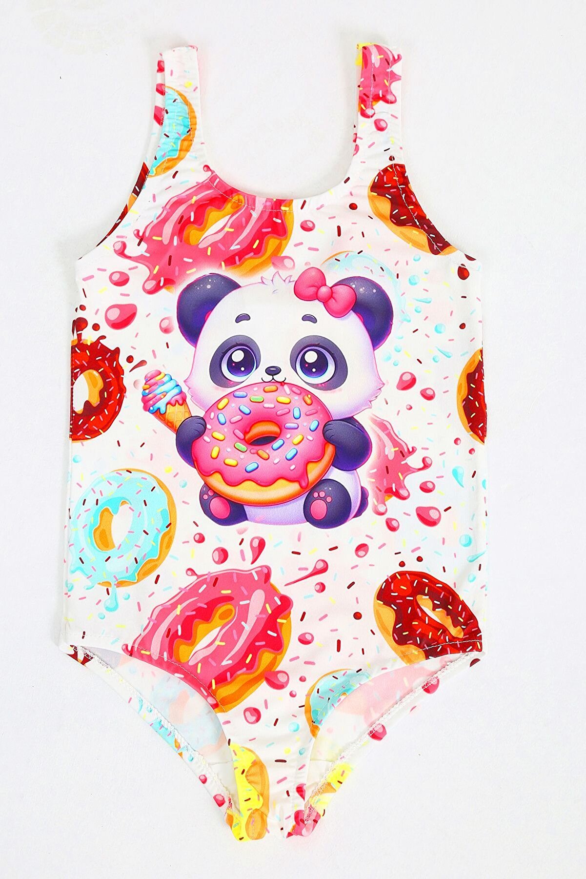 Papiş Kız Çocuk Mayo Sevimli Panda Ayıcık Donut Desenli Rahat Hızlı ...