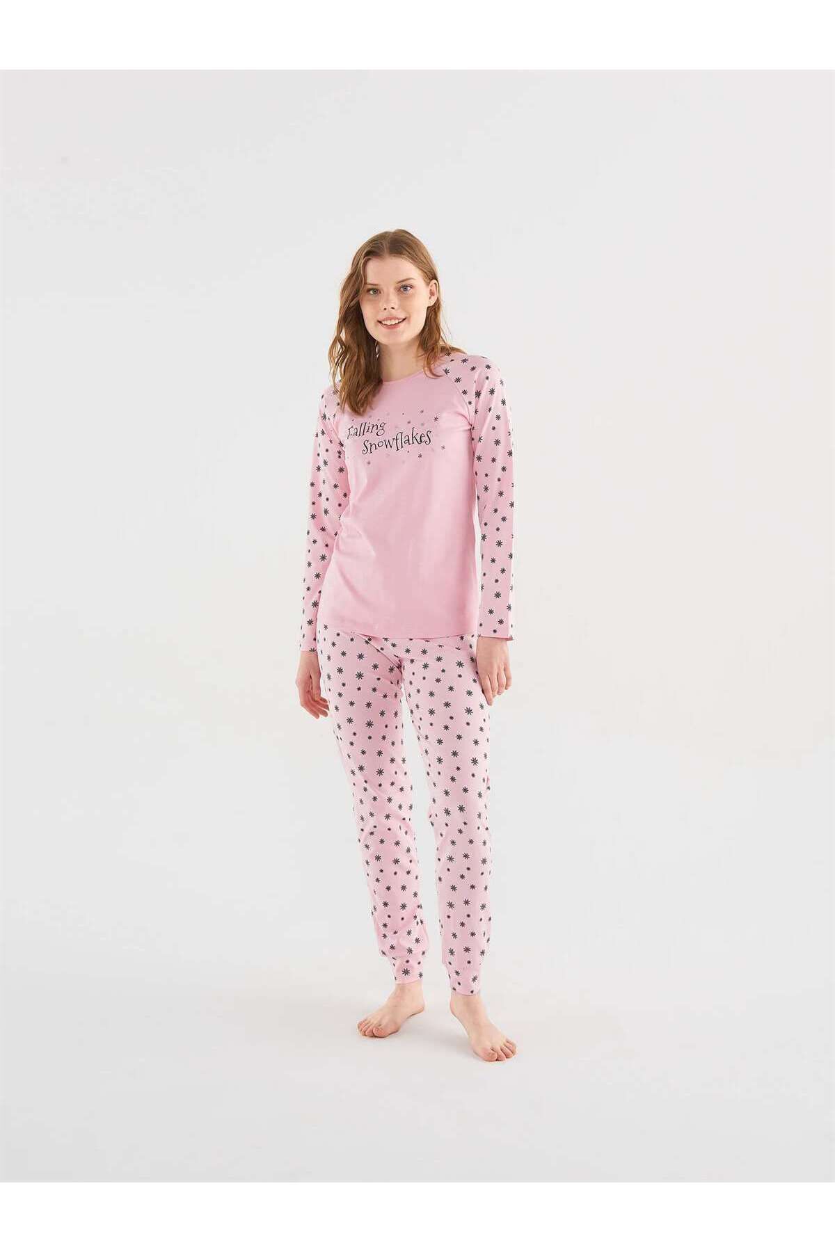 Mod Collection Kadın Pembe Yuvarlak Yaka Pijama Takım