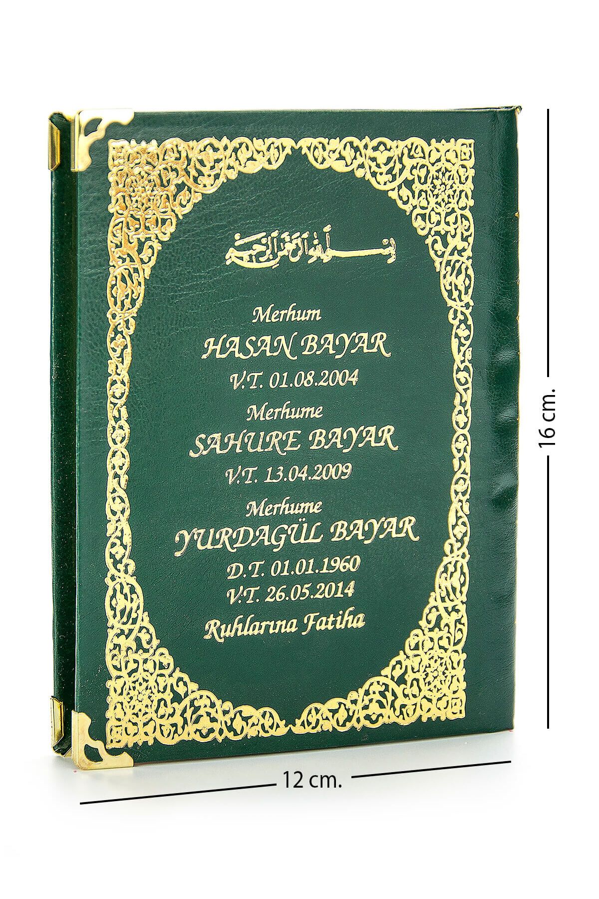 İhvan 50 Adet - Isim Baskılı Ciltli Yasin Kitabı - Çanta Boy - Yeşil - 128 Sayfa - Mevlit Hediyeliği