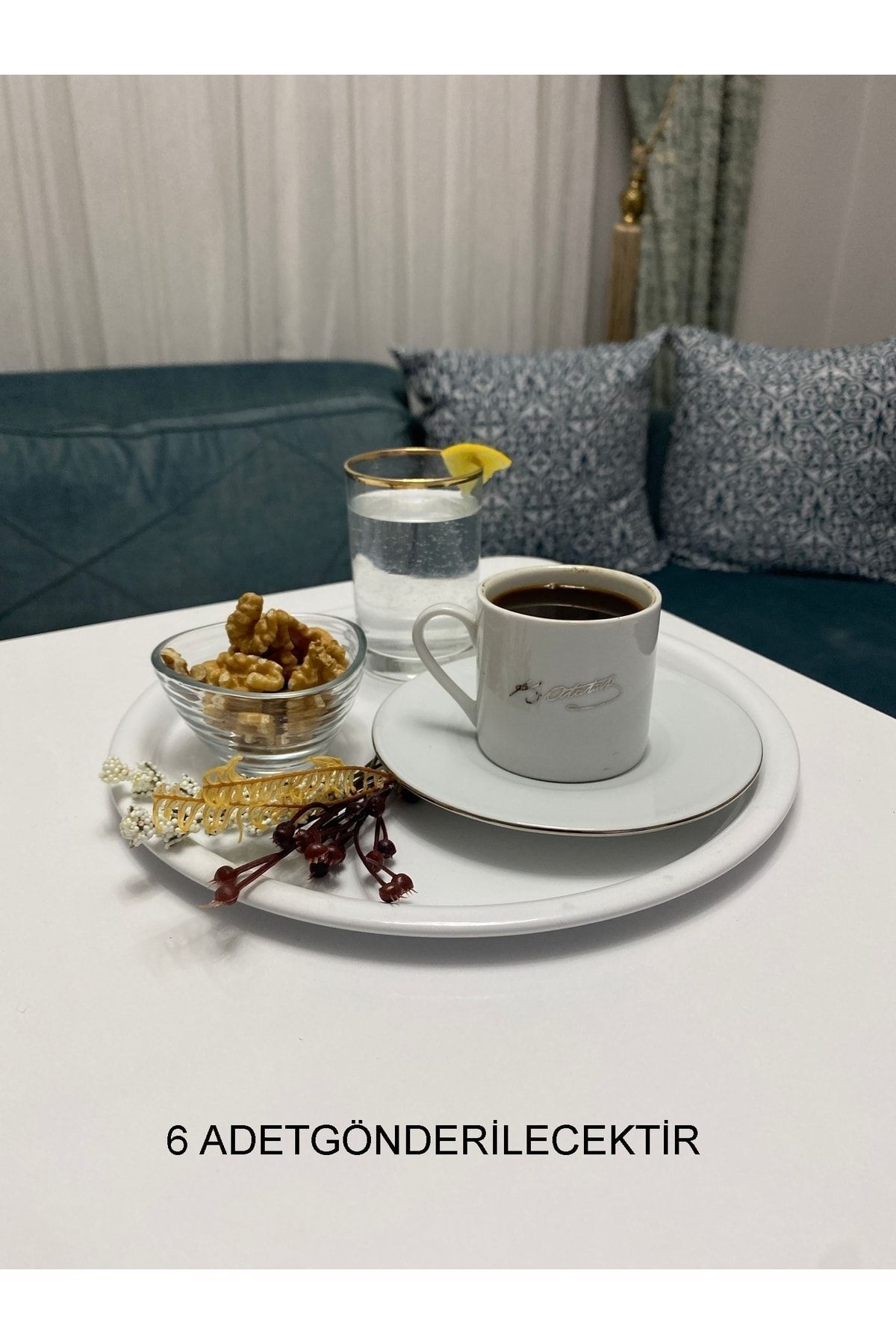 ESY LİNE 6'lı Metal Yuvarlak Çay, Kahve, Pasta Servis Tepsisi Dekoratif Sunum Tepsisi