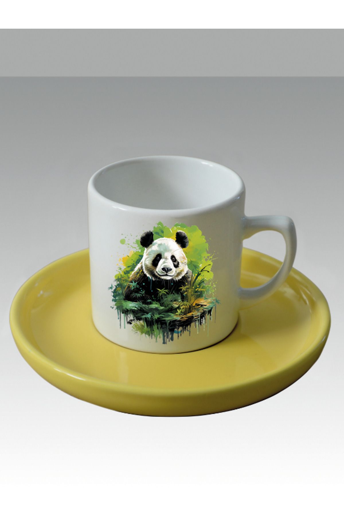 lili hediyelik 6'lı Fincan Yeşiller Içinde Panda Baskılı Türk Kahvesi Fincanı - Hediye Seramik Kupa Bardak