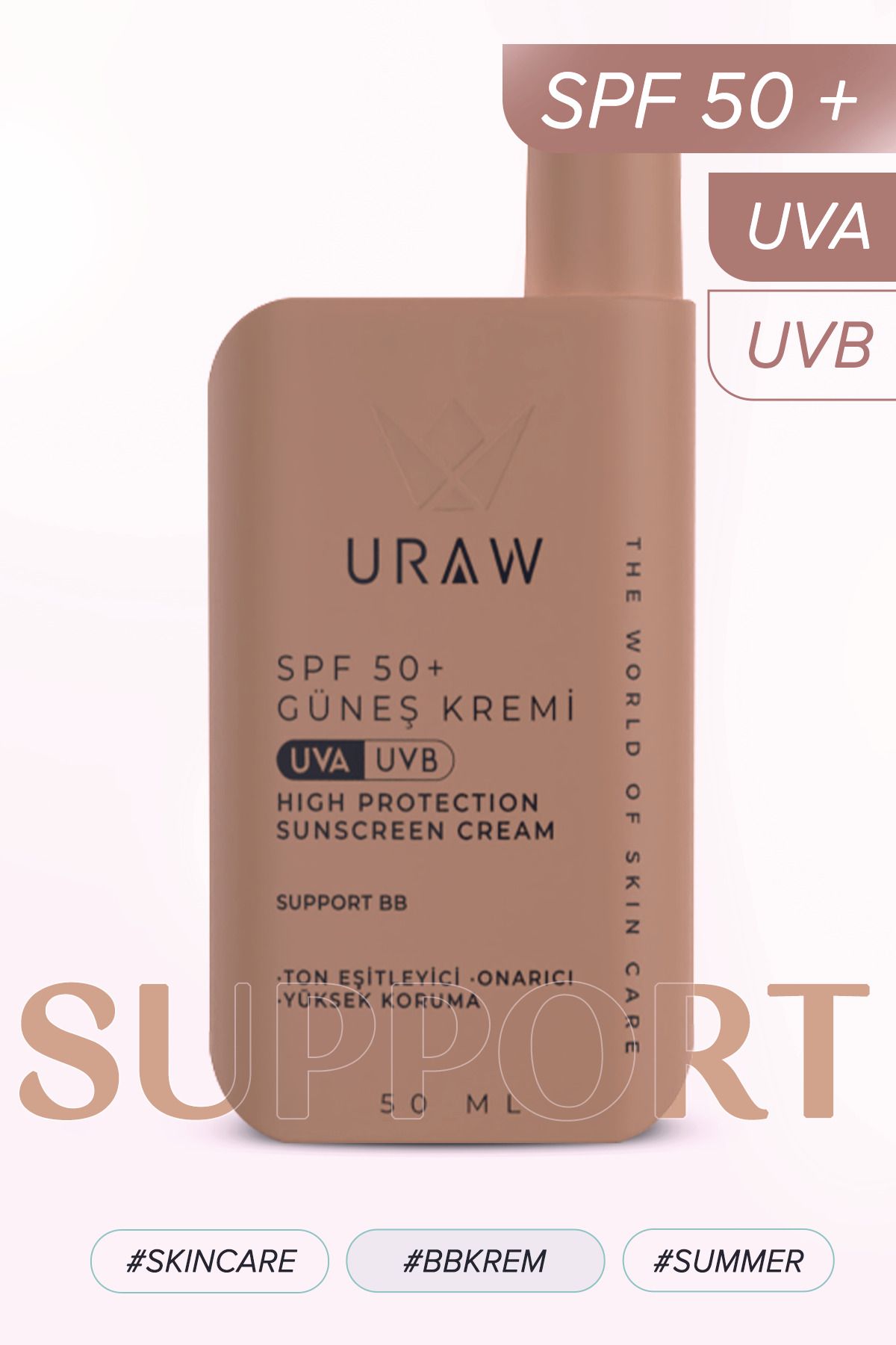 Uraw Support Bb ( Tüm Cilt Tipleri I?çin Renkli Kapatıcı Özelliğe Sahip Güneş Koruyucu Krem ) ( 50 ml )