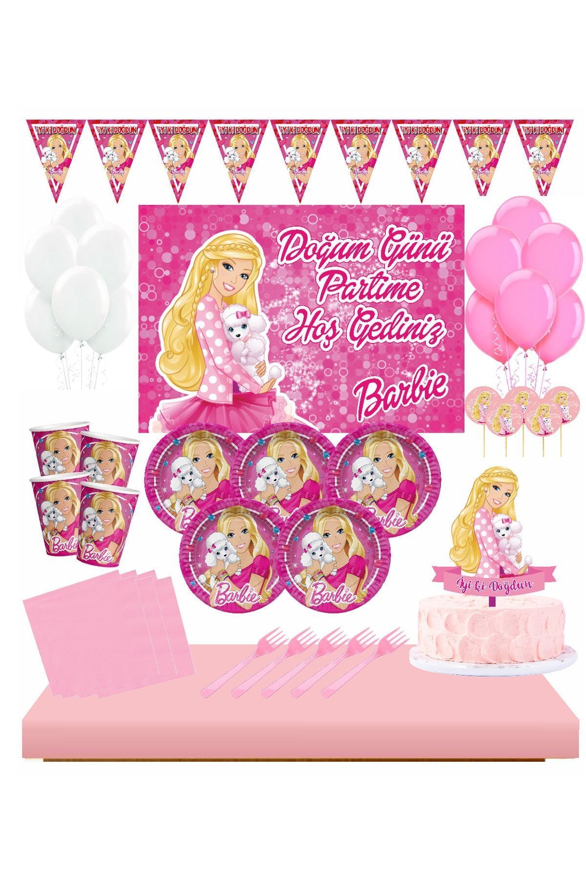 Masal Şekerleme Barbie Afişli 16 Kişilik Doğum Günü Seti