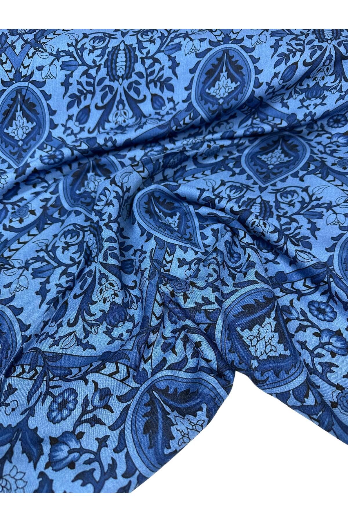 ipekkumaş Mavi Ikat Desen Pamuklu Viskon Elbiselik Kumaş