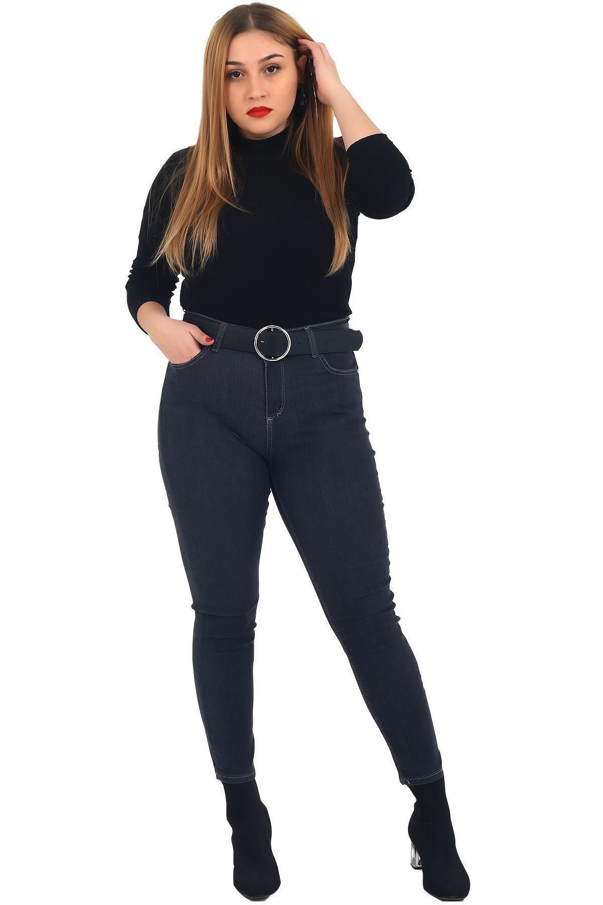 Genel Markalar Kadın Pantolon Nvr3039 Jean Normal Bel Dar Paça-füme