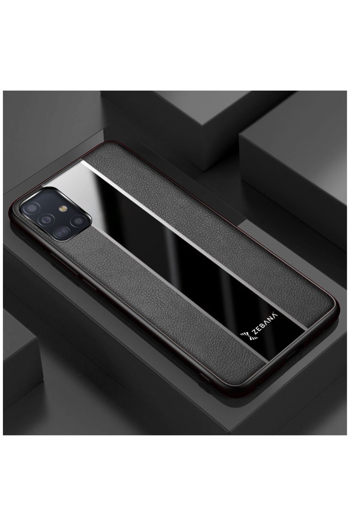Zebana Samsung Galaxy A71 Uyumlu Kılıf Premium Deri Kılıf Siyah