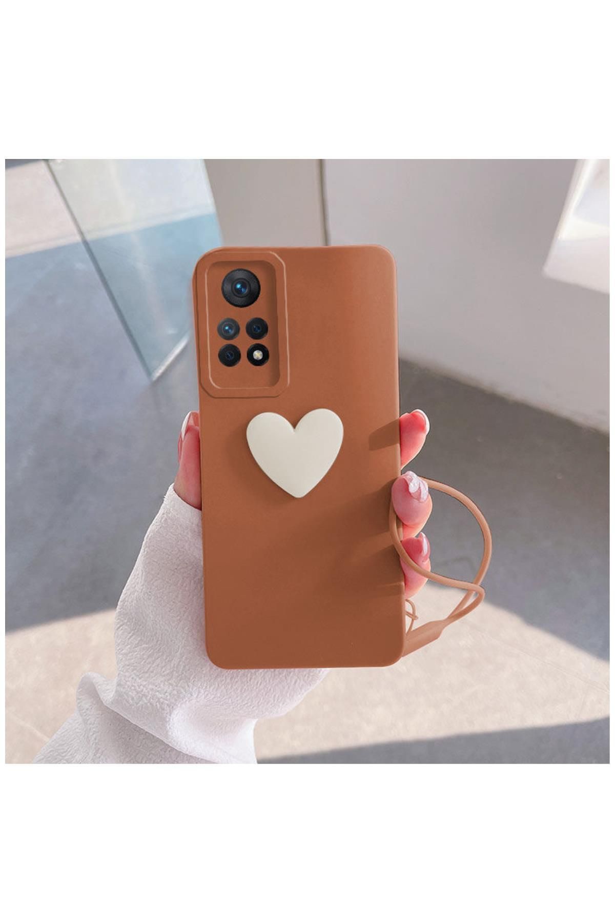 Zebana Xiaomi Redmi Note 12 Pro Uyumlu Kılıf Kalpli Love Silikon Kılıf Kahverengi