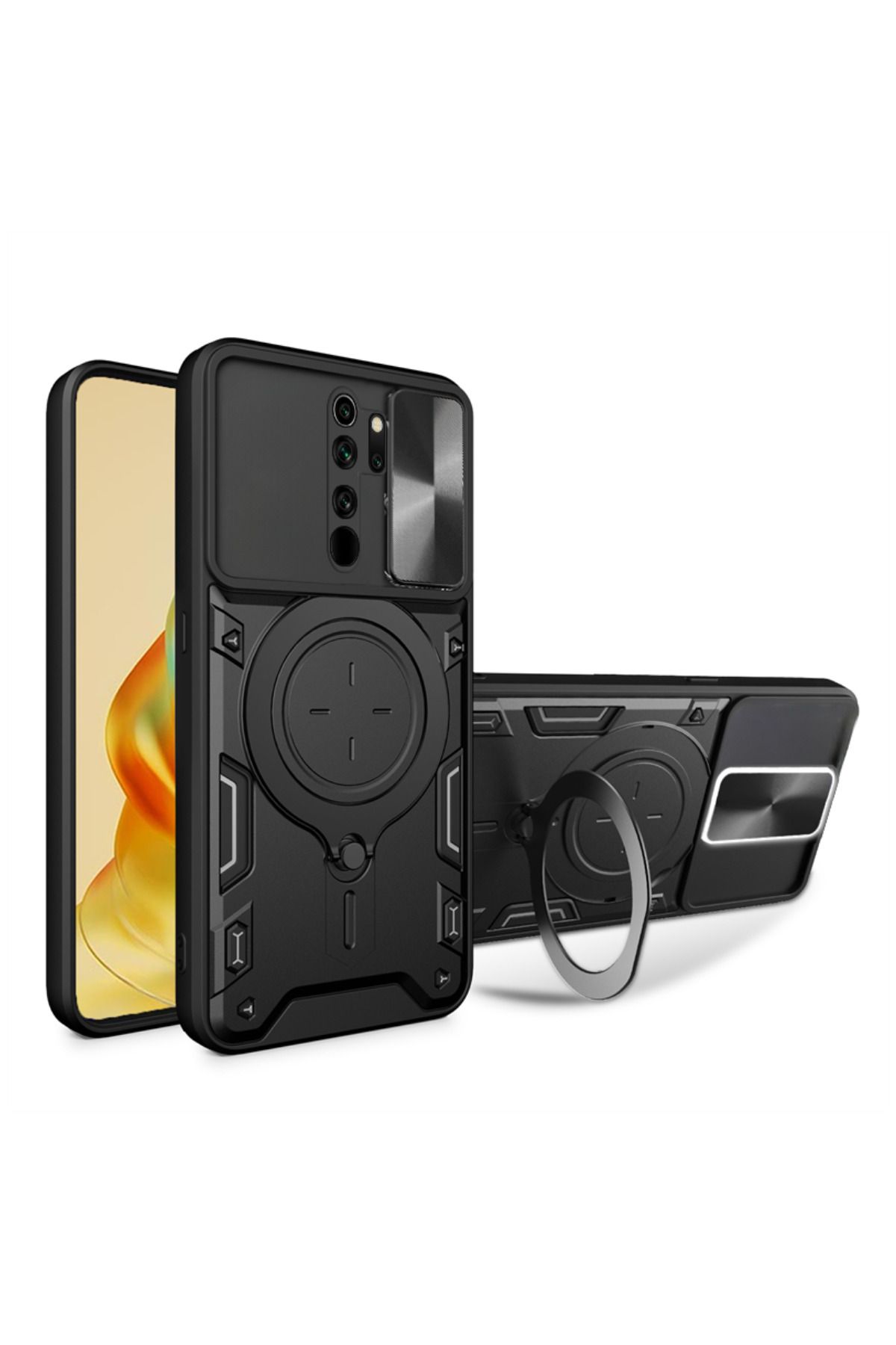 Zebana Xiaomi Redmi 9 Uyumlu Kılıf Manyetik Standlı Armor Silikon Kılıf Siyah