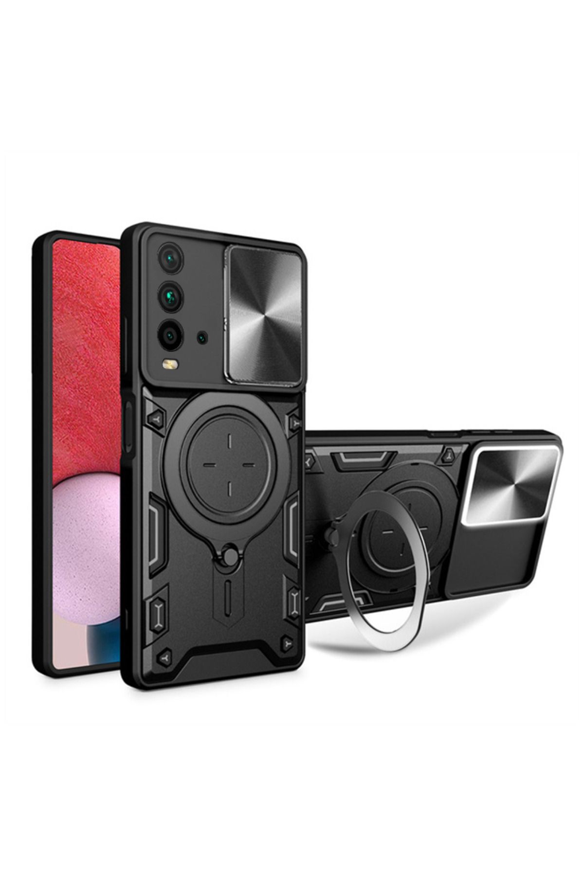 Zebana Xiaomi Redmi 9t Uyumlu Kılıf Manyetik Standlı Armor Silikon Kılıf Siyah