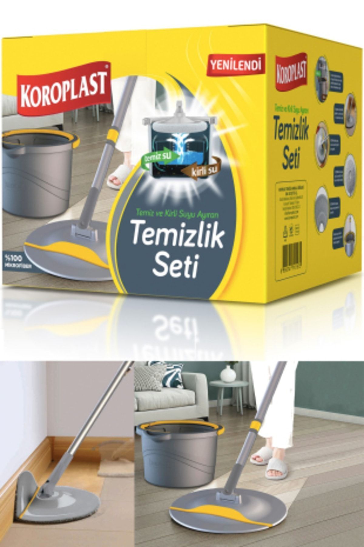 Koroplast Temizlik Seti Temiz ve Kirli Suyu Ayıran Temizlik Mopu