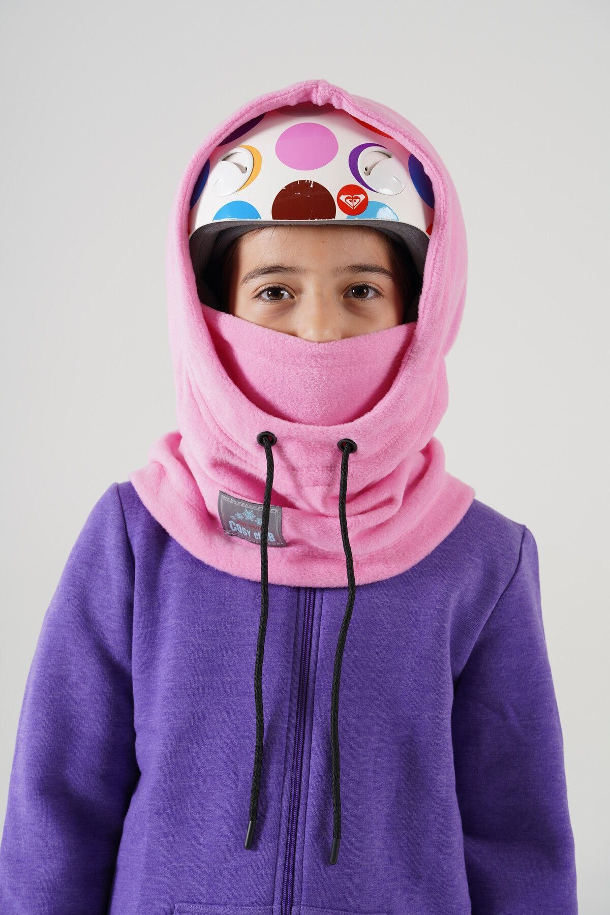 Cosy Club Shop Kız Çocuk Pembe Polar Balaklava Kar Maskesi Boyunluk Şapka Atkı Bir Arada