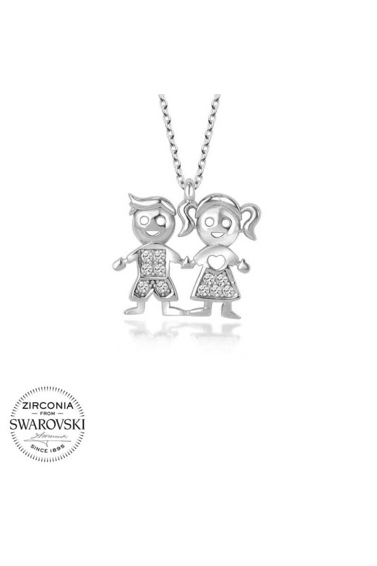 Gumush Swarovski Taşlı Gümüş Erkek Kız Çocuk Kolye