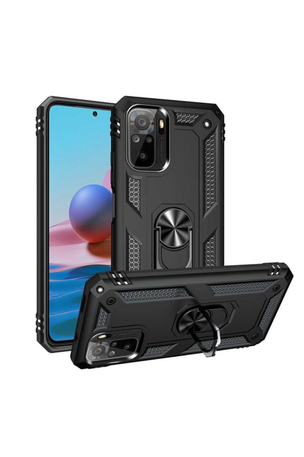 Fibaks Xiaomi Redmi Note 10s Kılıf Military Armor Ring Case Yüzüklü Standlı Tank Koruma Zırh Silikon Vega