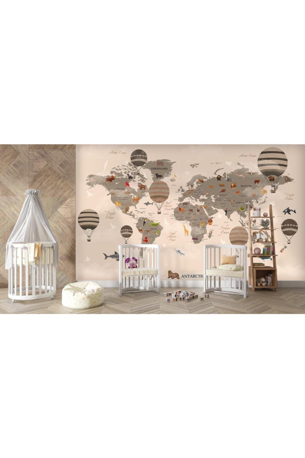 Özen Duvar Kağıtları Çocuk Odaları Için Dünya Haritası Ve Balonlar Duvar Kağıdı