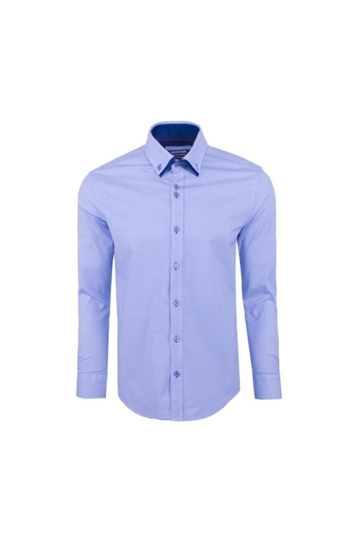 Ottomoda Erkek Beyaz-mavi Baskılı Uzun Kollu Likralı Gömlek, Ad-cl-20110